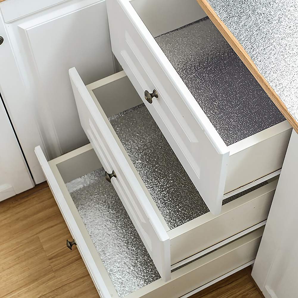 VEELIKE 15.74x354.33inches Kitchen Backsplash Wallpaper Peel and Stick Aluminum Foil Contact Paper Self Adhesive Oil-Proof Heat Resistant Wall Sticker for Countertop Drawer Liner Shelf Liner