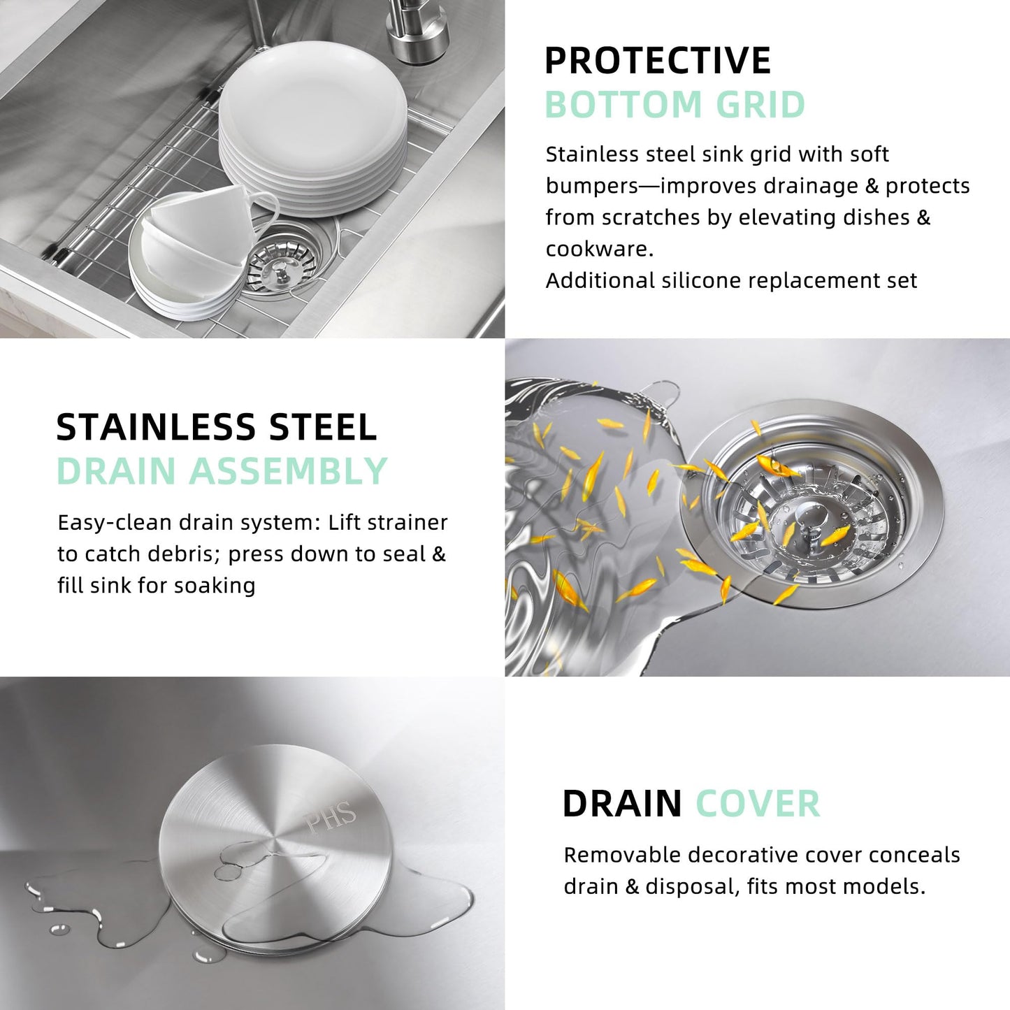 PHS 33 Inch Drop In Double Bowl Kitchen Sink 50/50-16 Gauge Stainless Steel Overmount Kitchen Sink 33x22 with Accessories, 9 Inch Deep Sinks with Brushed Finish