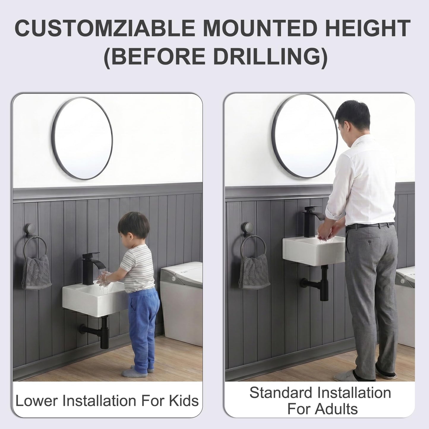 DEHOMEN 24-in Rectangle Wall Mount Bathroom Sink with Overflow, White Vanity Counter Top Lavatory Hand Basin for Modern Bathroom