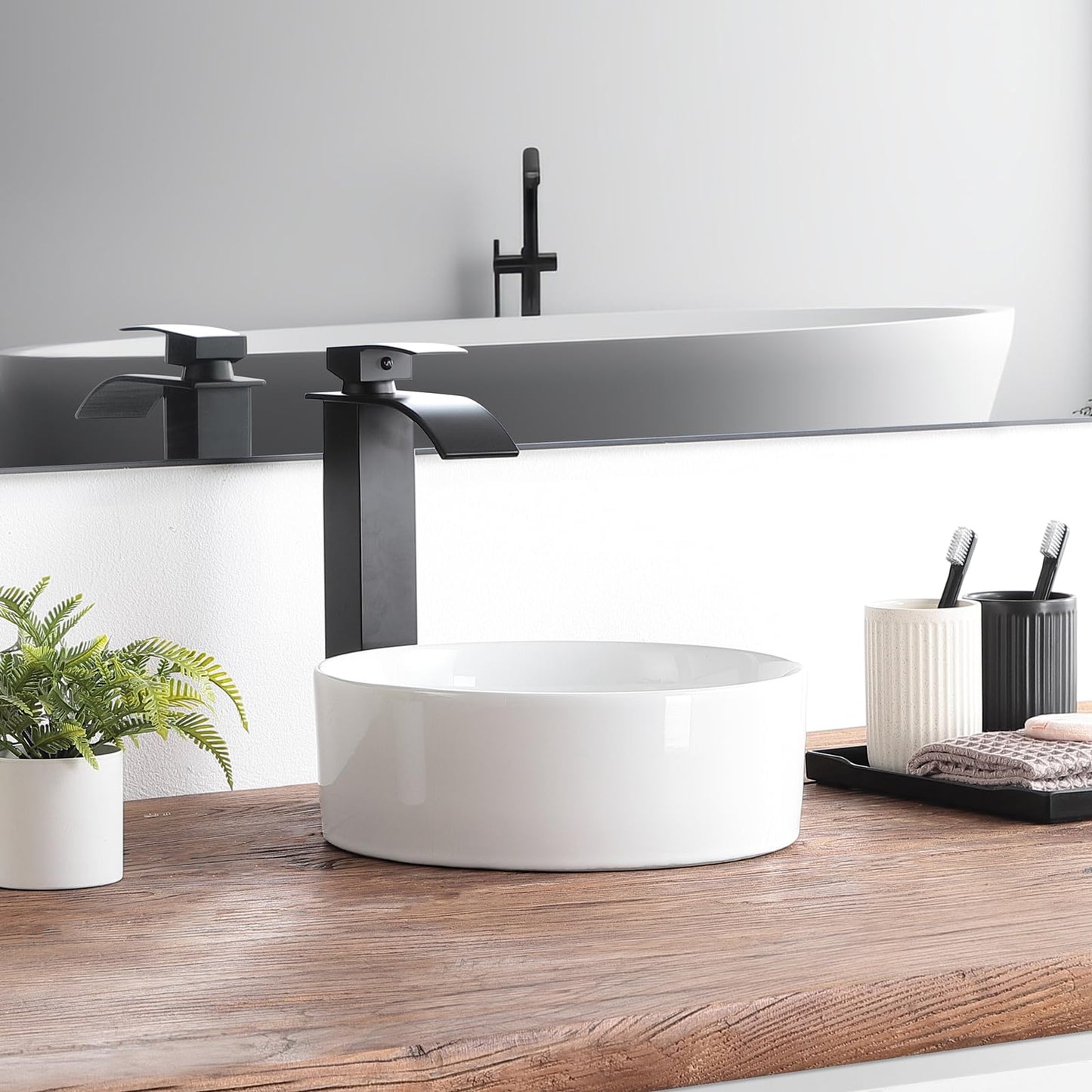 KDKSC Small Bathroom Vessel Sink 12"x12" Round Bathroom Sink White Ceramic Bathroom Sinks Modern Above Counter Art Basin