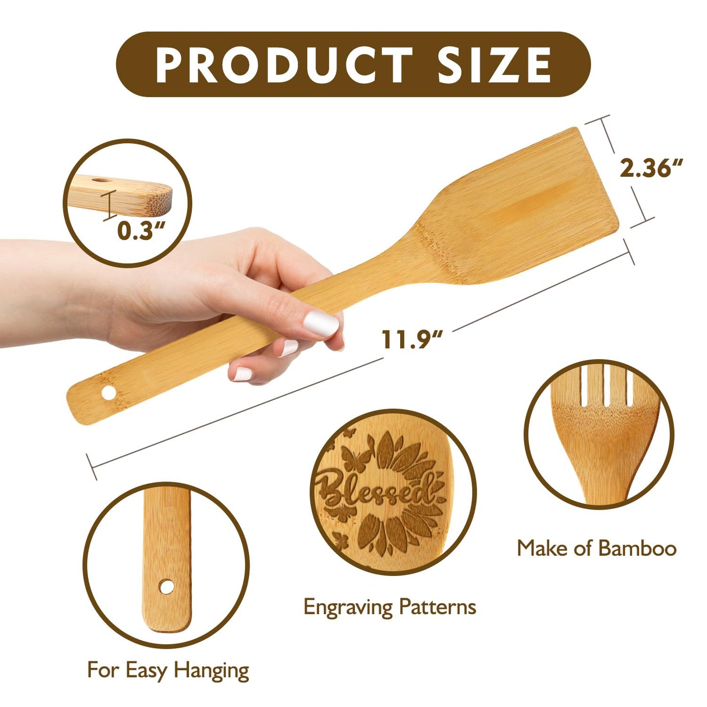 6Pcs Sunflower Engraved Bamboo Spoons Set Kitchen Gifts for Women, You Are My Sunshine Christian Inspired Encouragement Gifts for Mon Grandma, Housewarming & Special Occasion Present