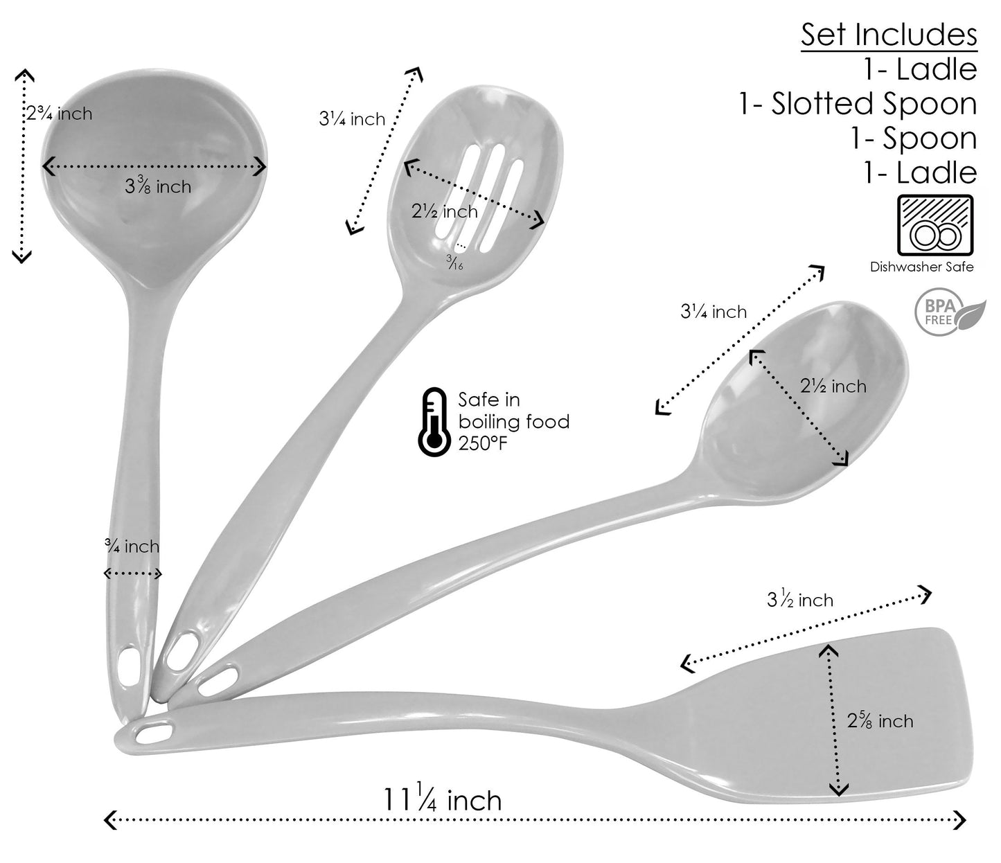 Reston Lloyd 100% Melamine Kitchen Utensil Set, Non Scratching Ladle, Spoon, Slotted Spoon & Spatula, Easy To Hold, Set of 4, Indigo
