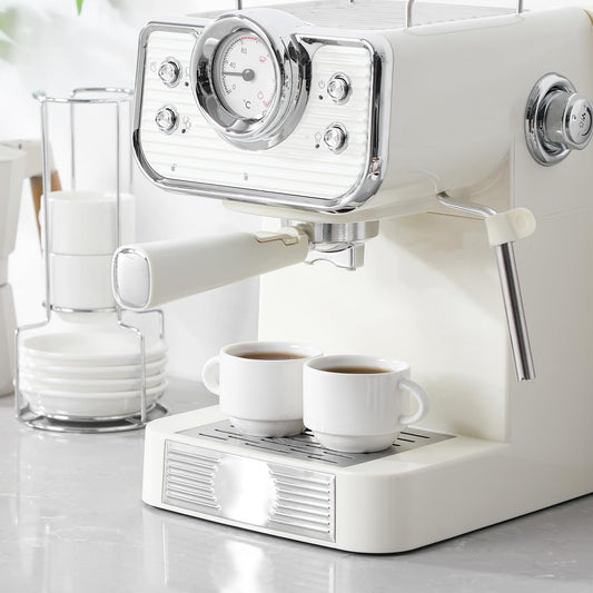 MALACASA 2.5 OZ Porcelain Espresso Cups with Saucers and Metal Stand Set of 4, Stackable Cappuccino Cups, White Expresso Shots Cup Set for Coffee Drinks, Latte, Tea