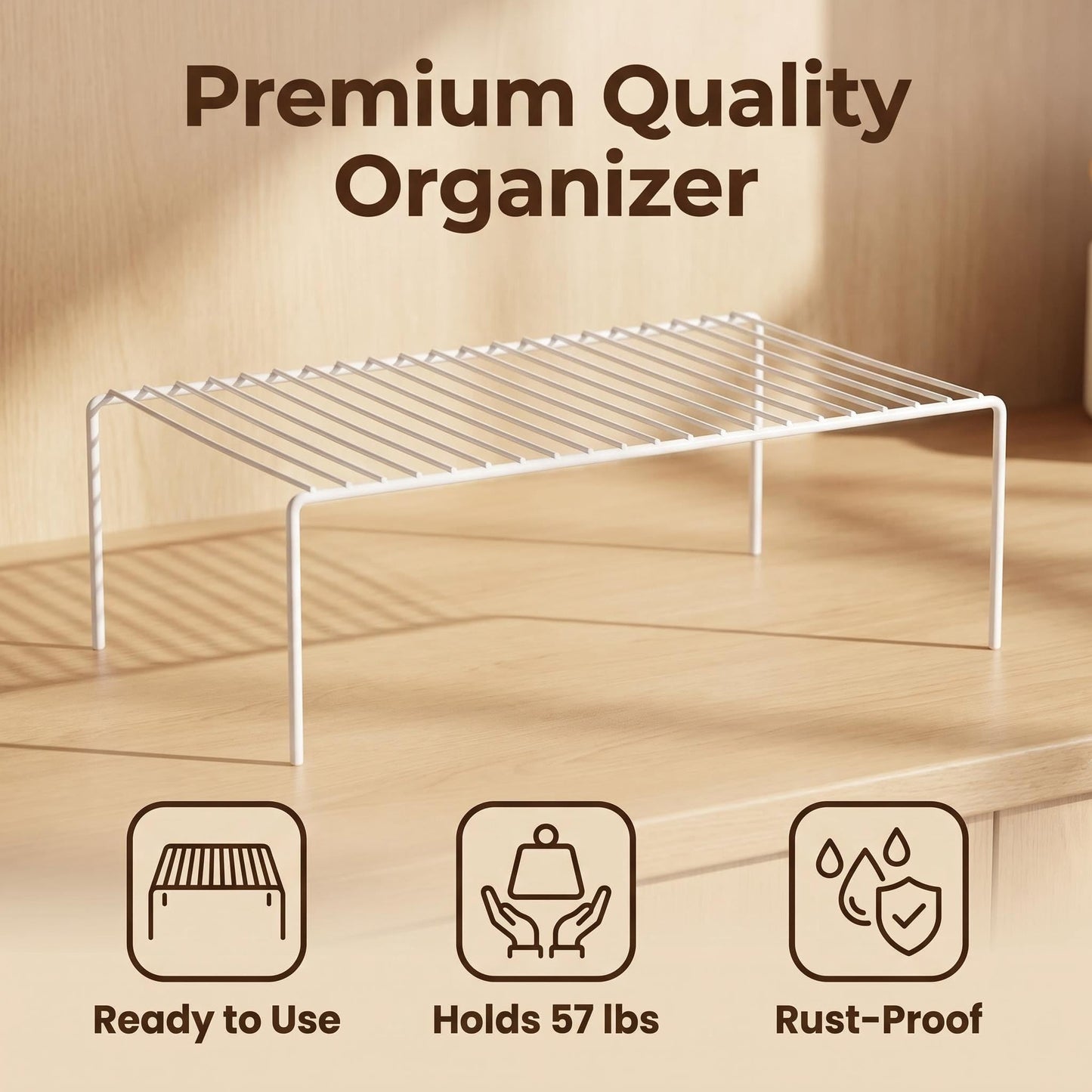 iPEGTOP Kitchen Cabinet Storage Shelf Rack, Set of 2 Large (15.7 x 9.4 Inch) Rustproof Metal Wire Shelves Spice Shelf Rack Cupboard Organizer for Pantries Countertops Utensils Organization, White