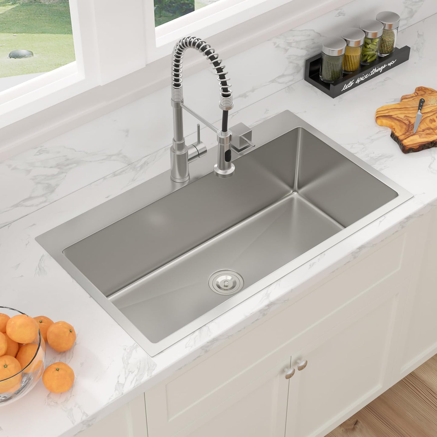 Sarlai 33 Inch Drop In Kitchen Sink - 33x19 Inch Kitchen Sink Drop In Stainless Steel Topmount Sink 16 Gauge Single Bowl Deep Top Mount Kitchen Sinks Basin