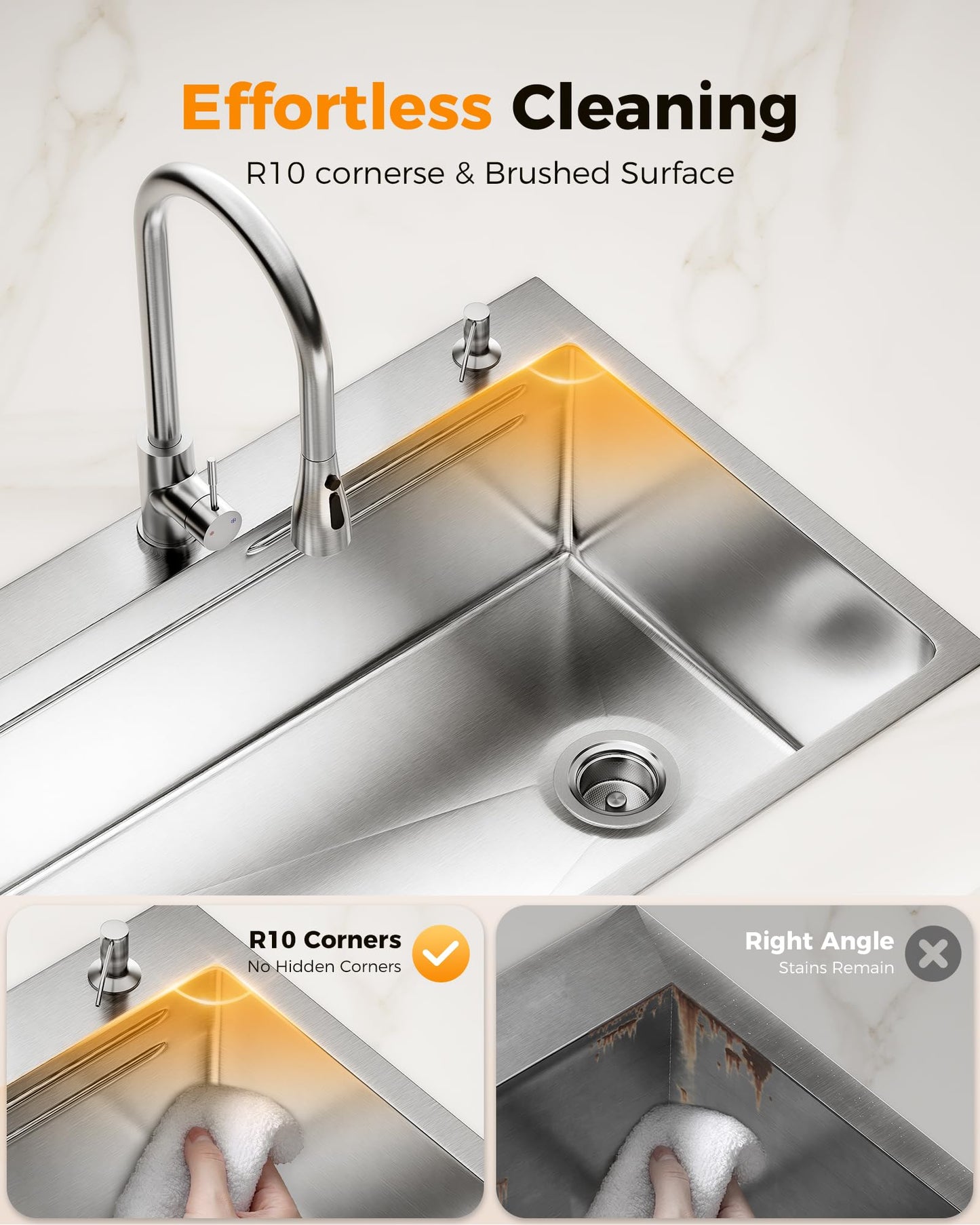 CAMMOO 33X22 Drop In Kitchen Sink, 304 Stainless Steel Workstation Sink, Pop-Up Drain, Upgraded Fast Drain & Anti-Clog, Topmount Single Bowl with Accessories, Foldable Grid for Easy Clean