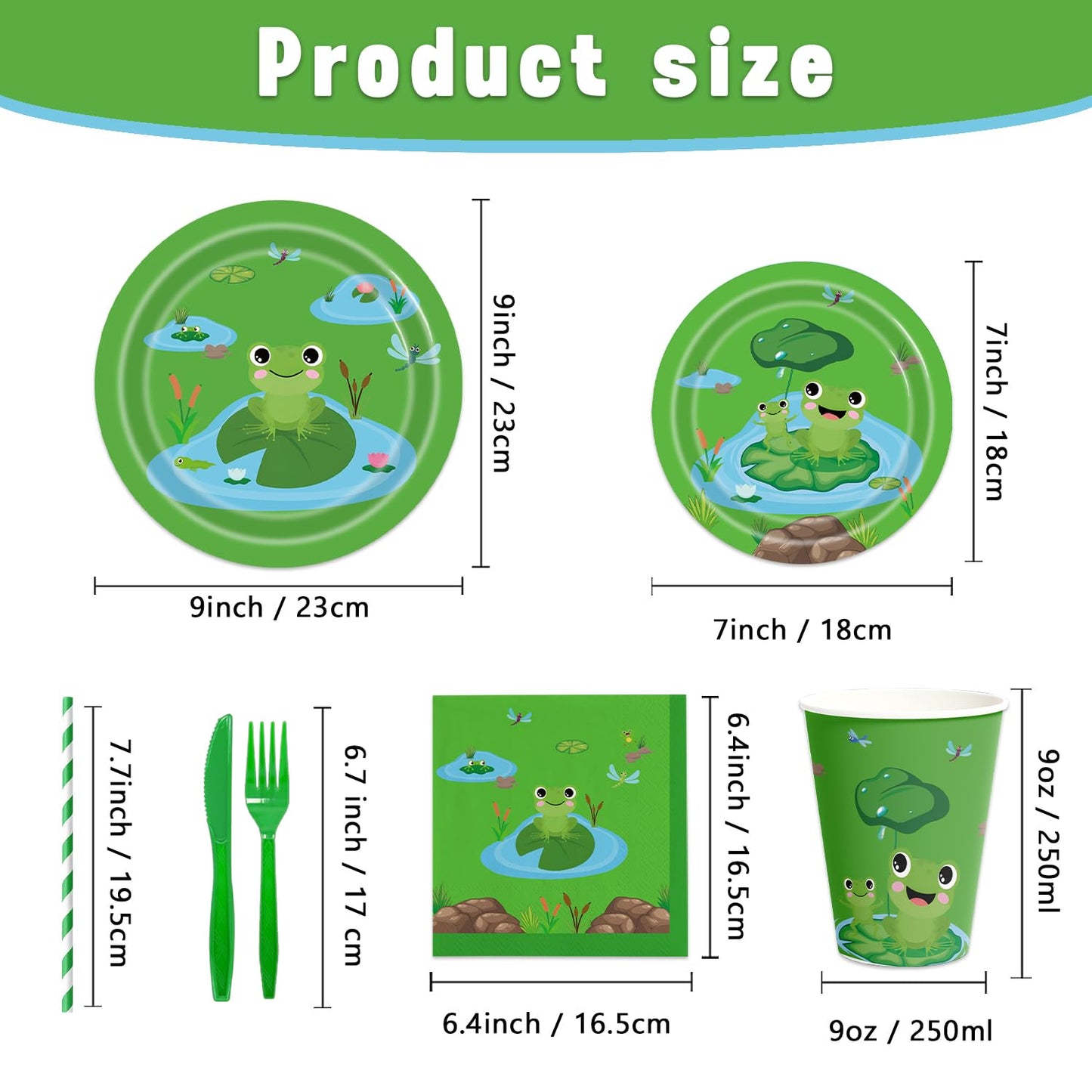 140Pcs Frog Birthday Party Decorations for 20 Guests - Tableware Supplies Frog Party Plates and Napkins Forks Cups Knives Straws for Baby Shower Birthday Party Decorations