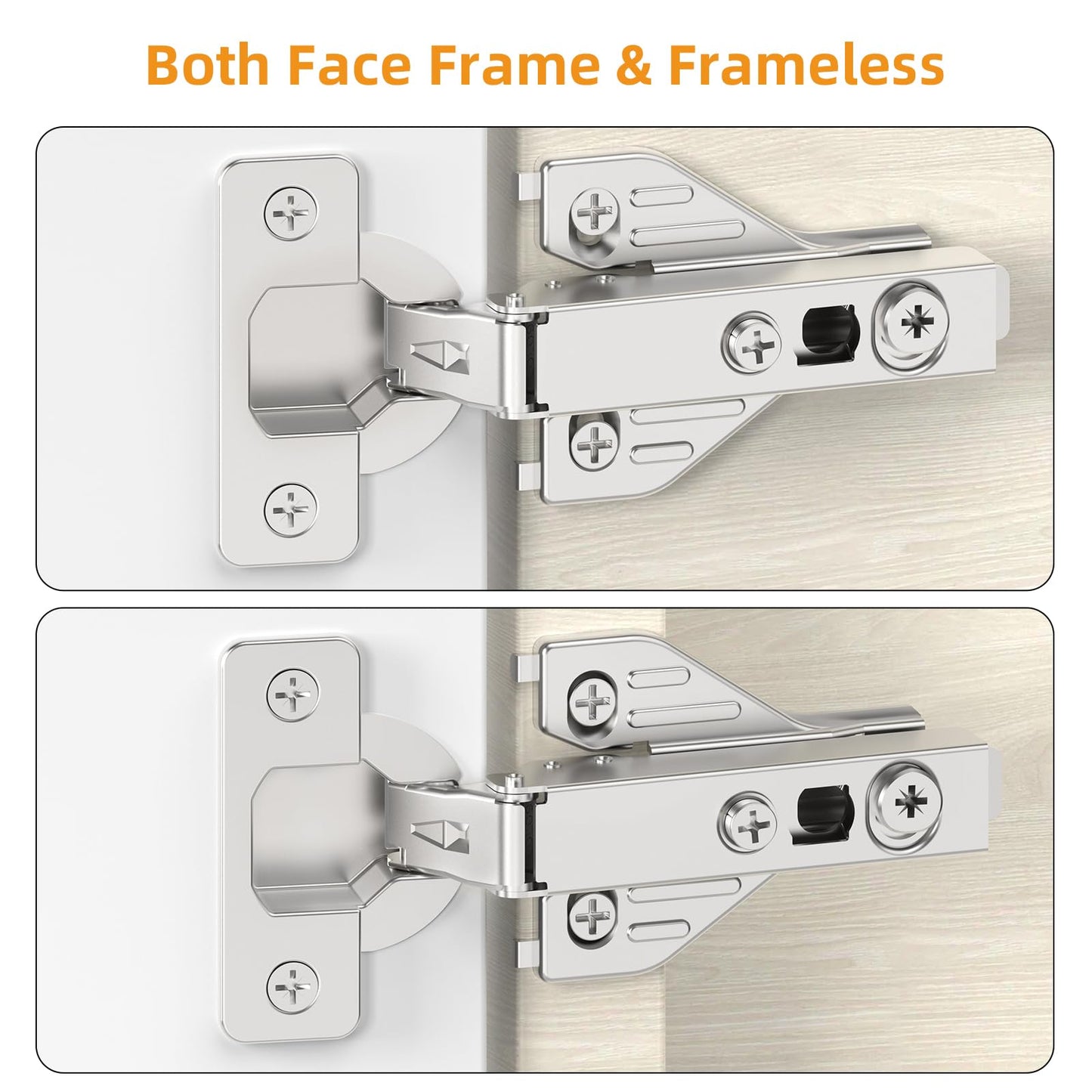 Chibery 20 Pack Full Overlay Soft Close Concealed Hinges, Small Door Gap, Clip-on Plate, Face Frame Door, Self Closing Hidden Satin Nickel 3D Hinge, 105° Open Angle Concealed Stainless Steel Hinges