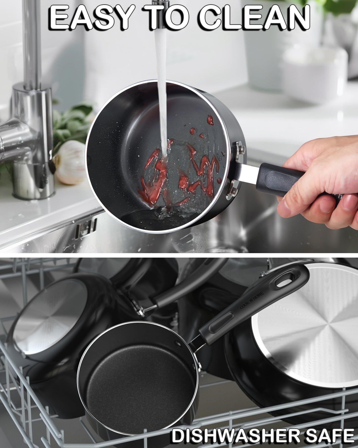 Cook N Home Nonstick Sauce Pan with Glass Lid 2-Qt, Multi-purpose Pot Saucepan Kitchenware, Black, Aluminum
