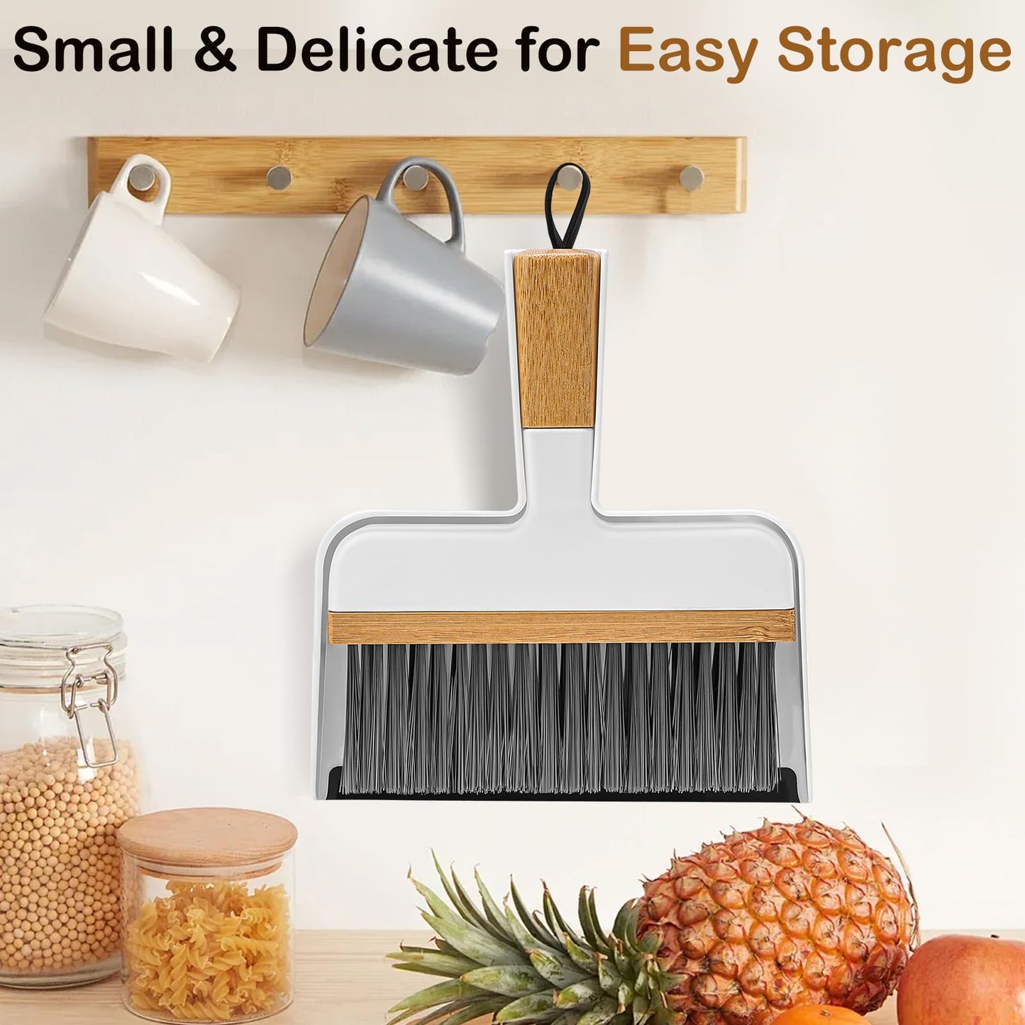 THINKLEARN Mini Dustpan and Brush Set, Portable Broom and Dustpan Combo Set with Bamboo Handle, Handheld Broom Set for Cleaning Desk Drawers Sofas and RV