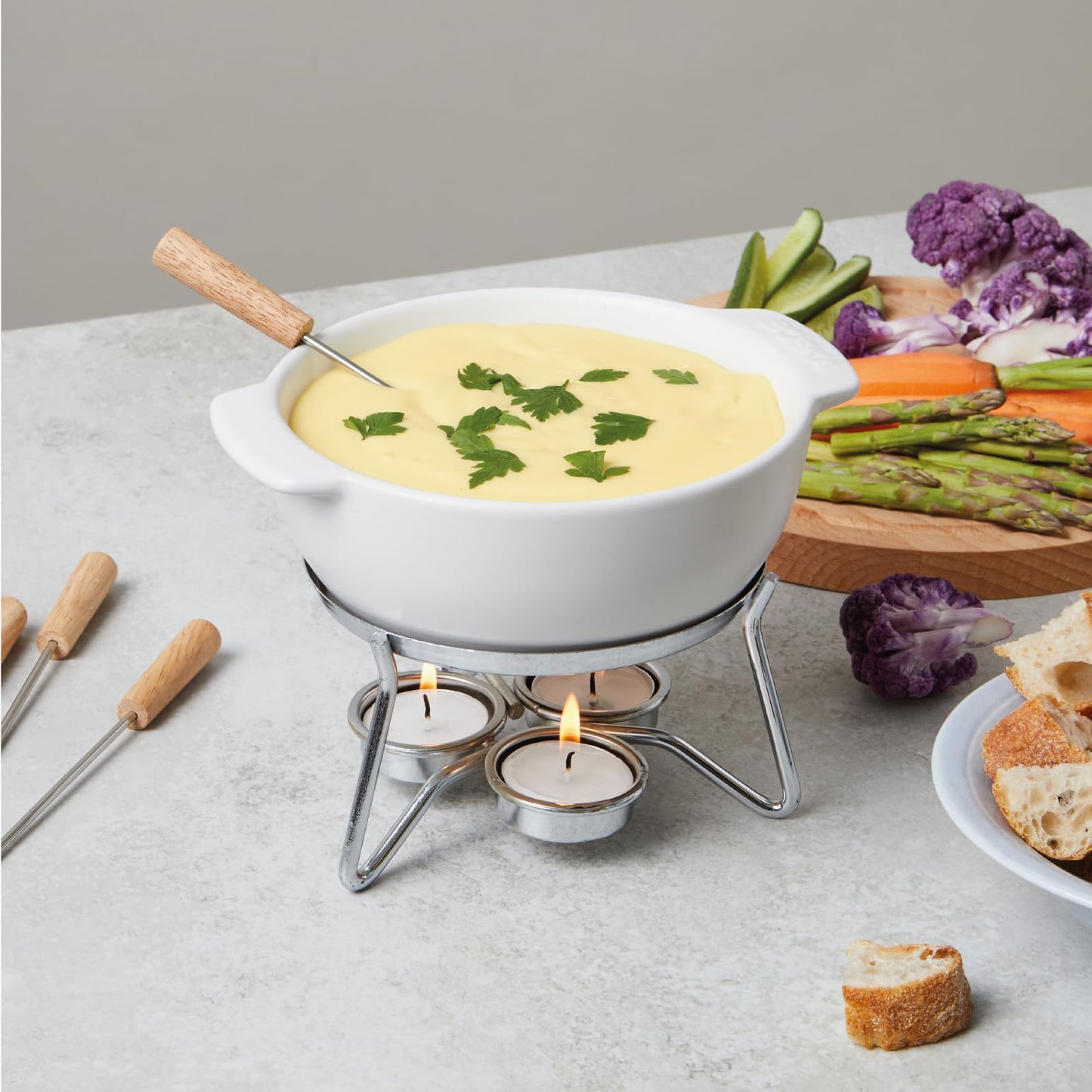 Boska Cheese Fondue Party Set - Fondue Pot Set Microwave Safe Ceramic Hot Pot Chocolate Fountain Snack - Wedding Registry Items Small Kitchen Appliances for up to 4 Persons