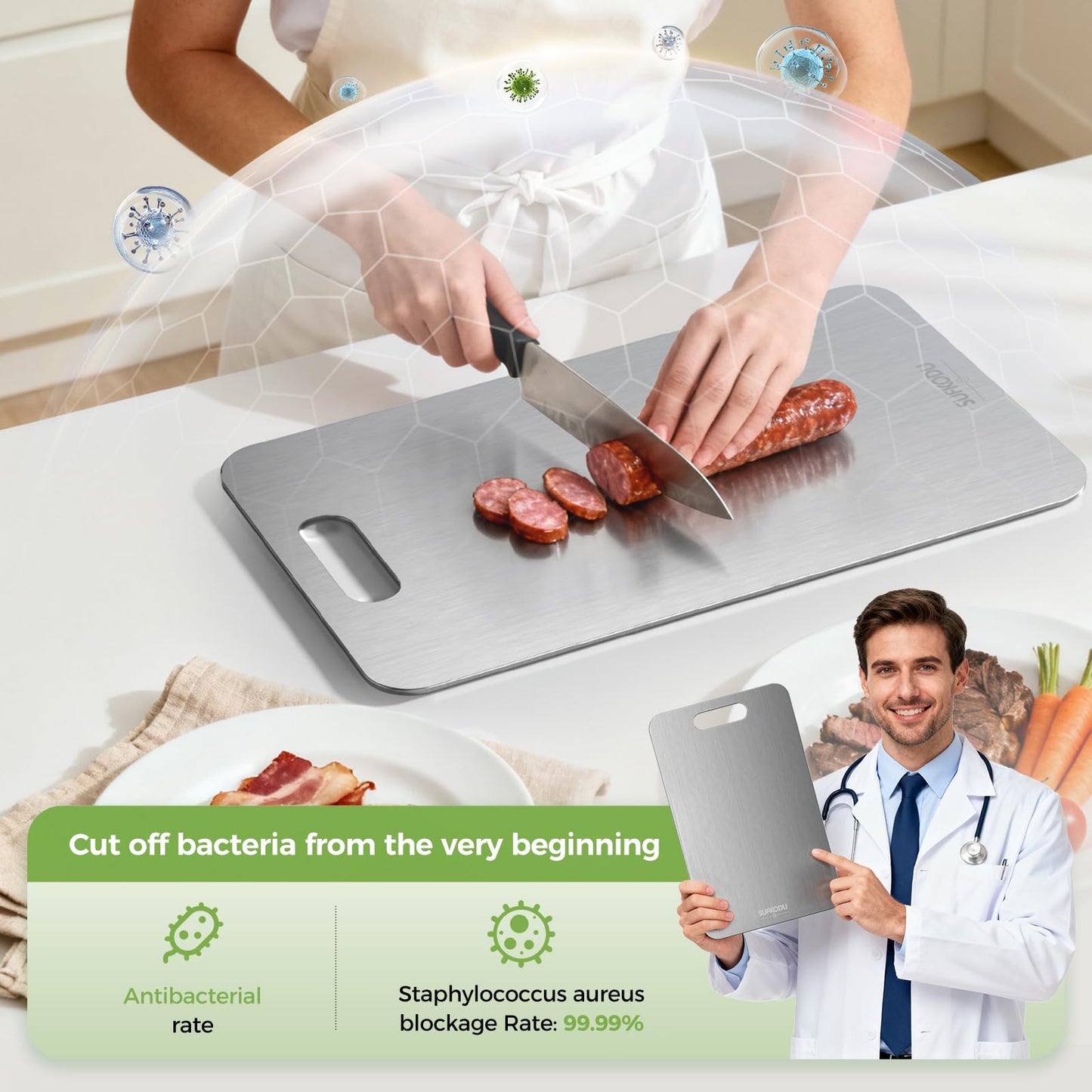 Titanium Cutting Board Set of 3, Titanium Cutting Boards for Kitchen, 100% Double-Sided Titanium Cutting Boards, Separate Raw and Cooked Food Areas, Non-Toxic, Dishwasher Safe (S+ M + L)
