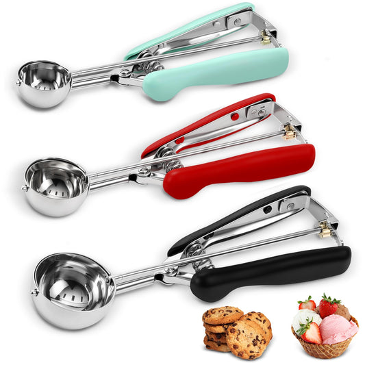 Premium Cookie Scoop, Stainless Steel Cookie Scoops for Baking, Ice Cream Scoop with Trigger, Ice Cream Scooper With Non-slip Grip, Cookie Dough Scoop for Melon Baller, Muffin Scoop, Meatball Scoop