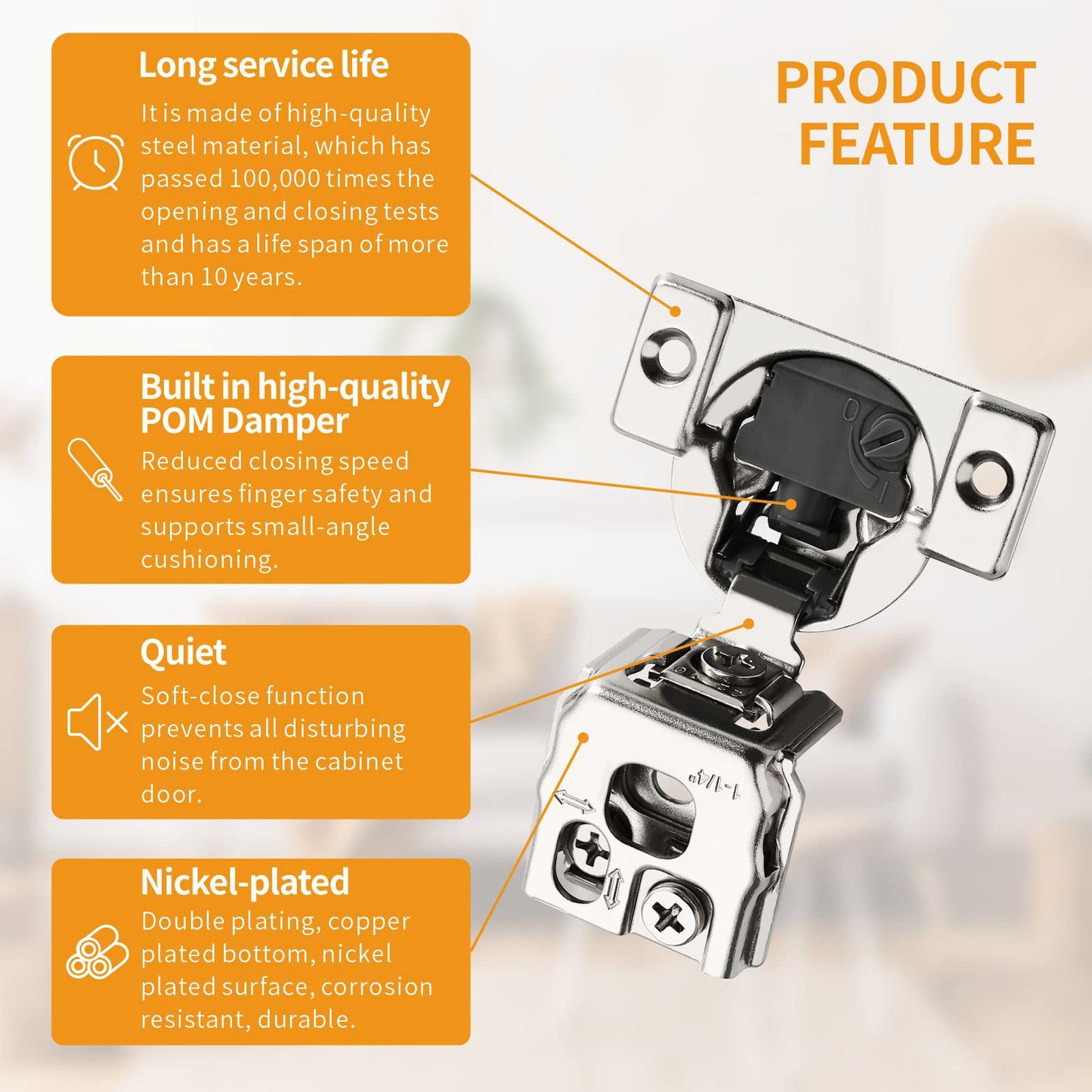 Chibery 10 Pack 1-1/4" 4D Overlay Soft Close Concealed Hinges for Face Frame Door, Control Closing Speed, Smooth Slow Self Close Hinges, Satin Nickel, 105° Open Angle Stainless Steel Cabinet Hinges