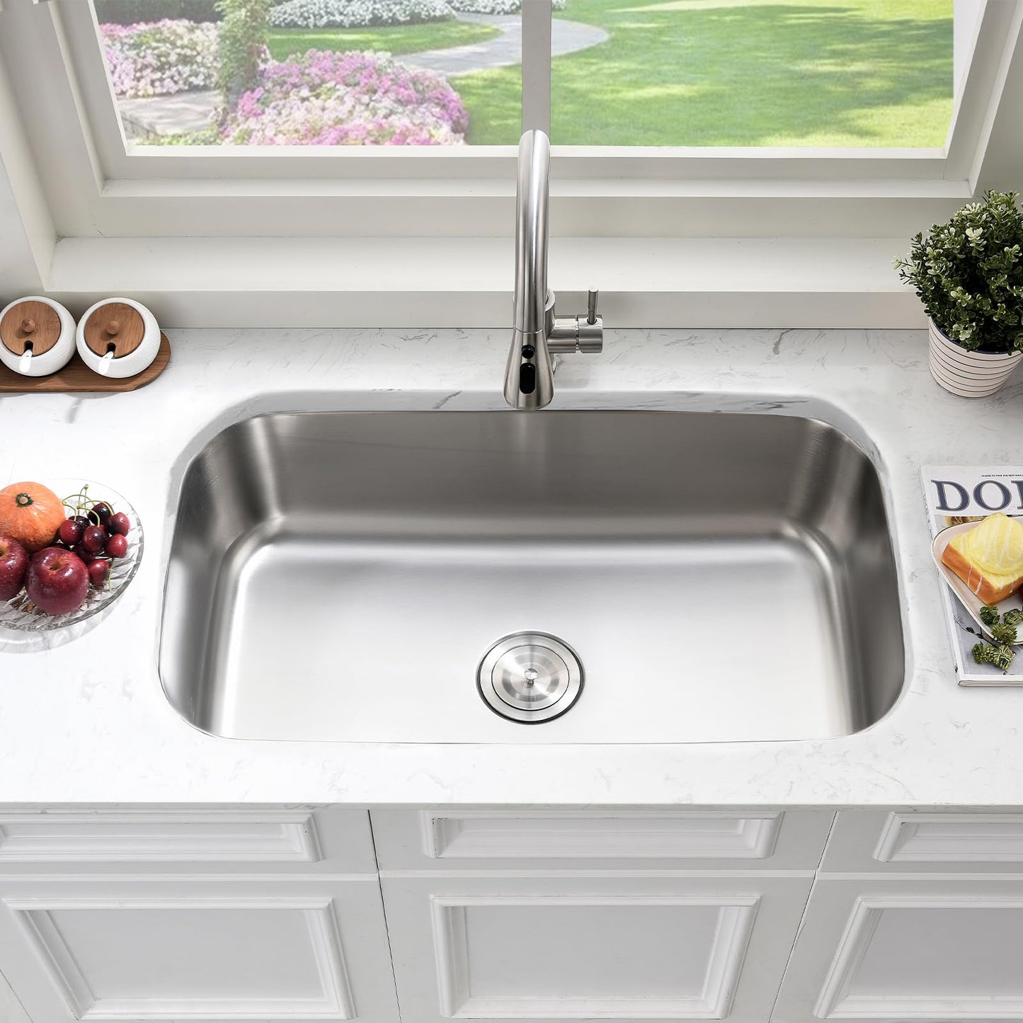 31 Inch Undermount Kitchen Sink Stainless Steel-Bokaiya 31x18 Stainless Steel Kitchen Sink Single Bowl 16 Gauge Large Corner Under Mount Sinks with Dish Grid