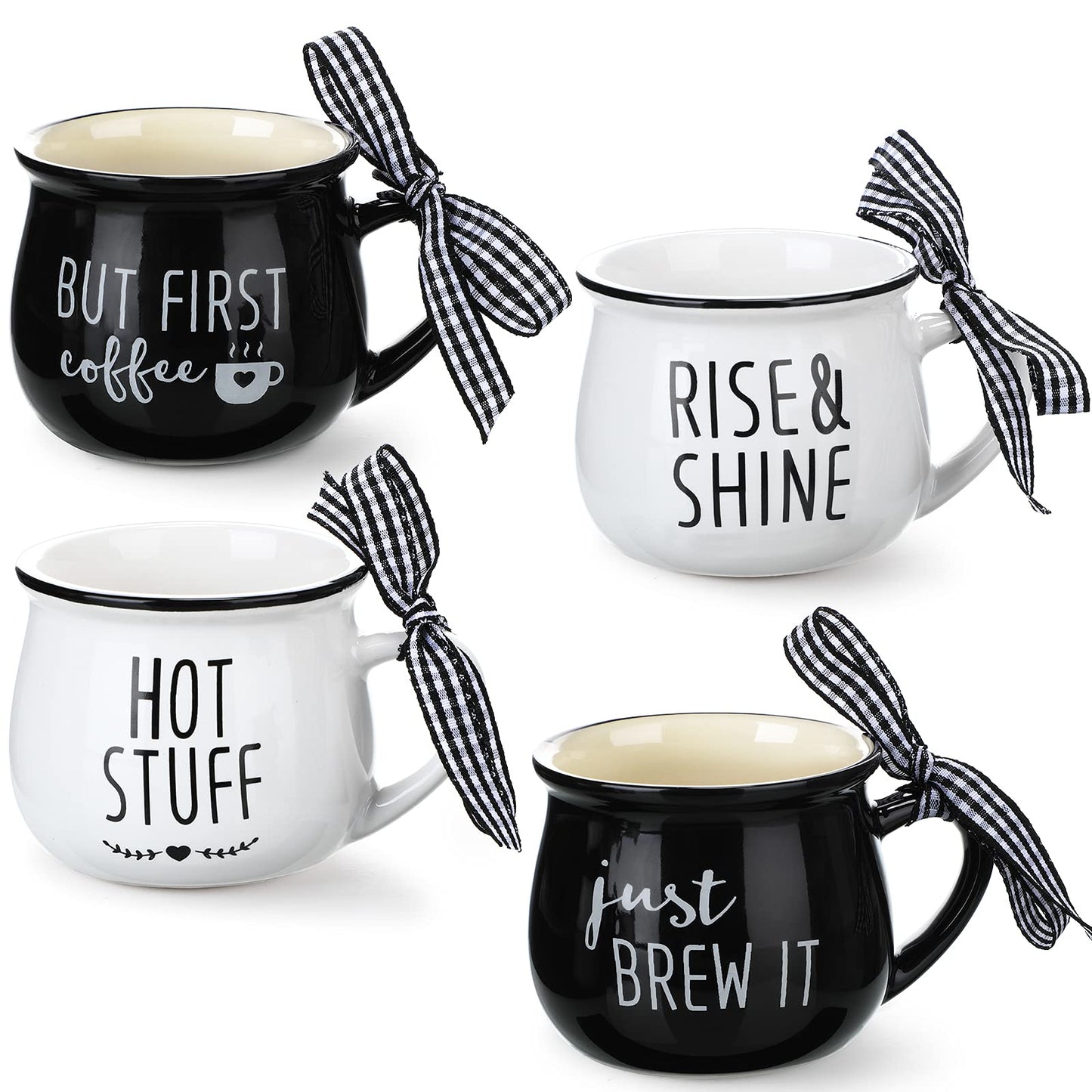 Patelai 4 Pcs Mini Espresso Cups 5 oz Coffee Mugs Set with Handle for Coffee Bar Tiered Tray Farmhouse Kitchen Decoration Holiday Party Gift