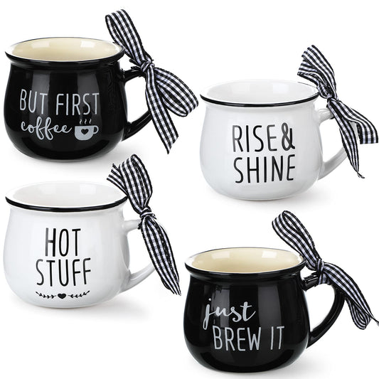 Patelai 4 Pcs Mini Espresso Cups 5 oz Coffee Mugs Set with Handle for Coffee Bar Tiered Tray Farmhouse Kitchen Decoration Holiday Party Gift