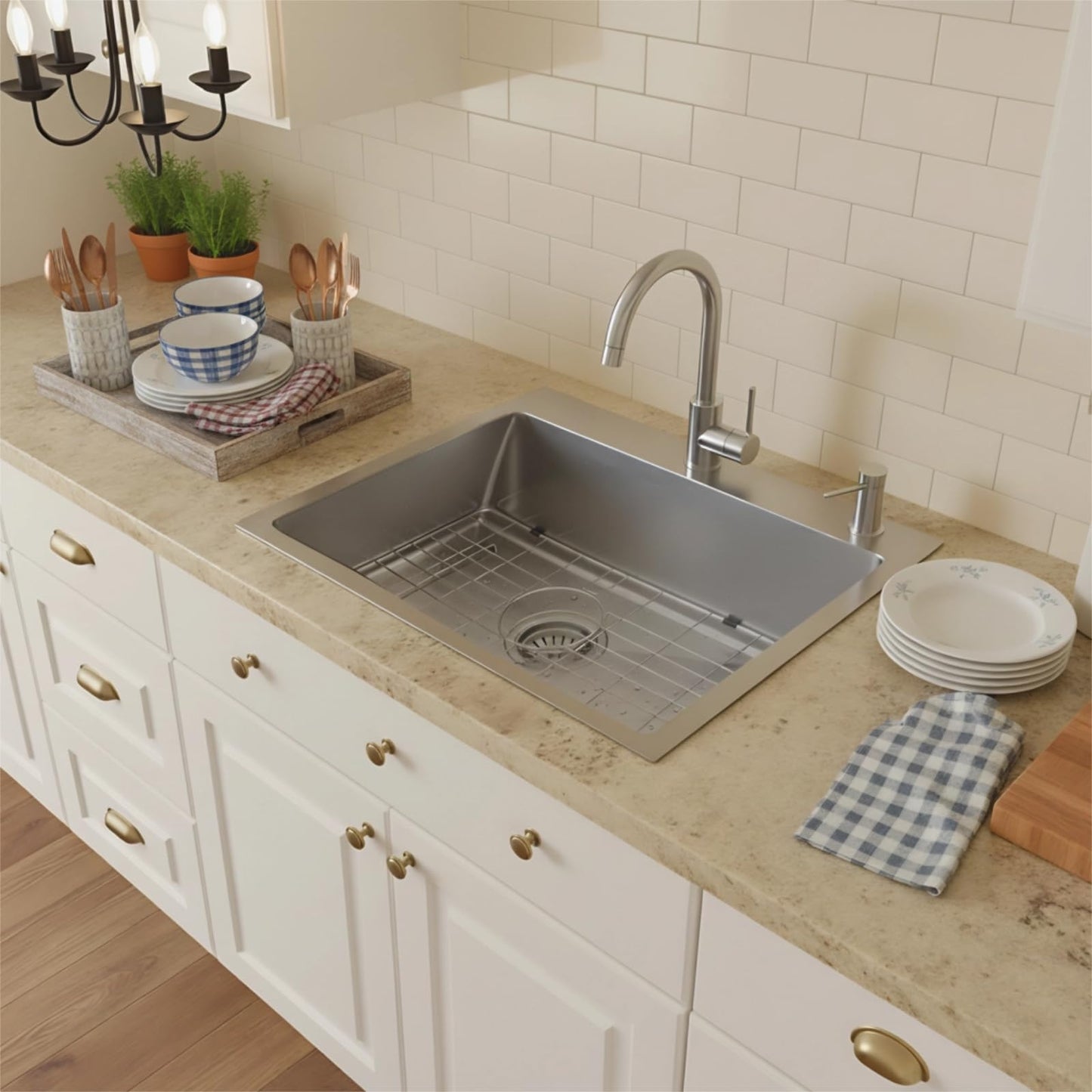 Beleeb Drop In Kitchen Sink 33x22", 9" Basin Depth, 18 Gauge Stainless Steel Sink, 3D Embossed Surface Finish Top Mount with Accessories