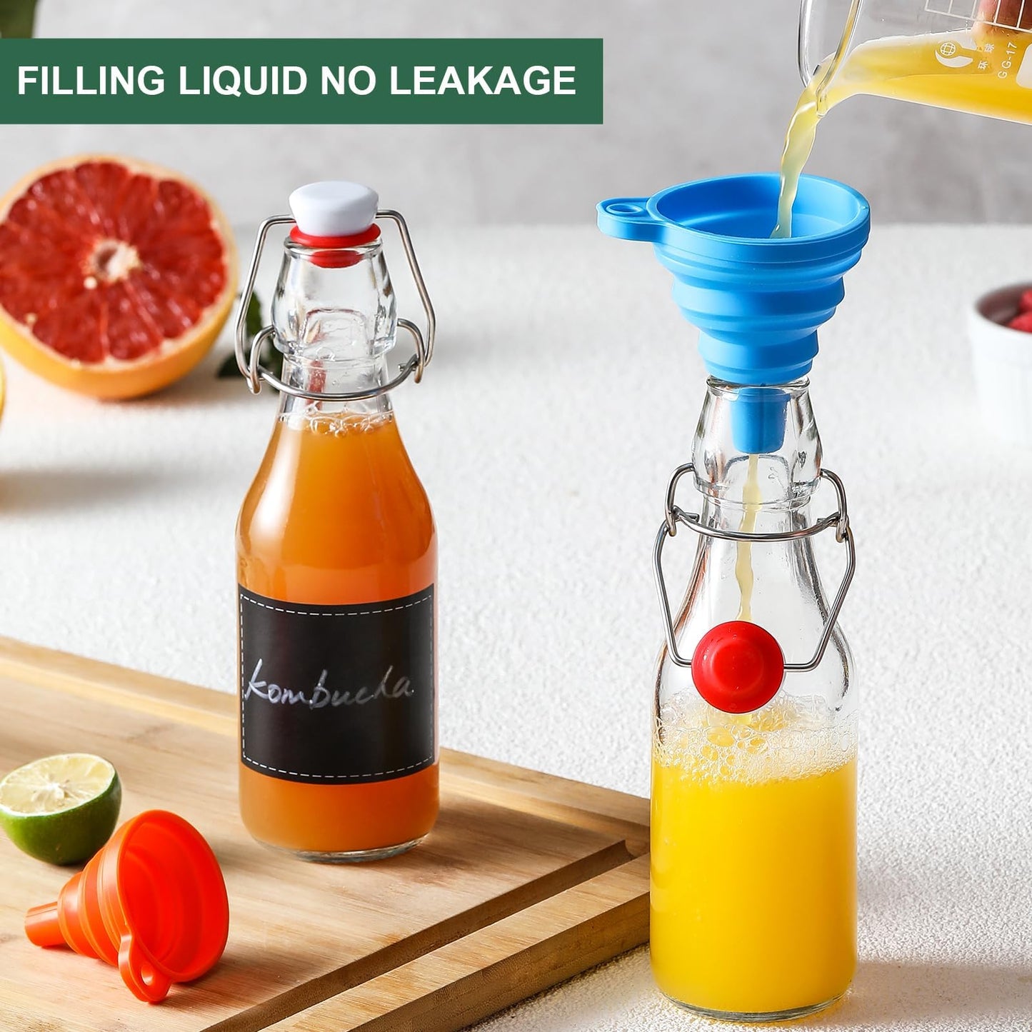 8-Pack 8.5oz Flip Top Glass Bottles, Swing Top Beer Brewing Bottle for Fermentation, Kombucha, Kefir, Vanilla Extract, Coquito, Juice, Soda, Tea - Airtight Stopper Cap Lid, Bonus 2 Bottle Pourers