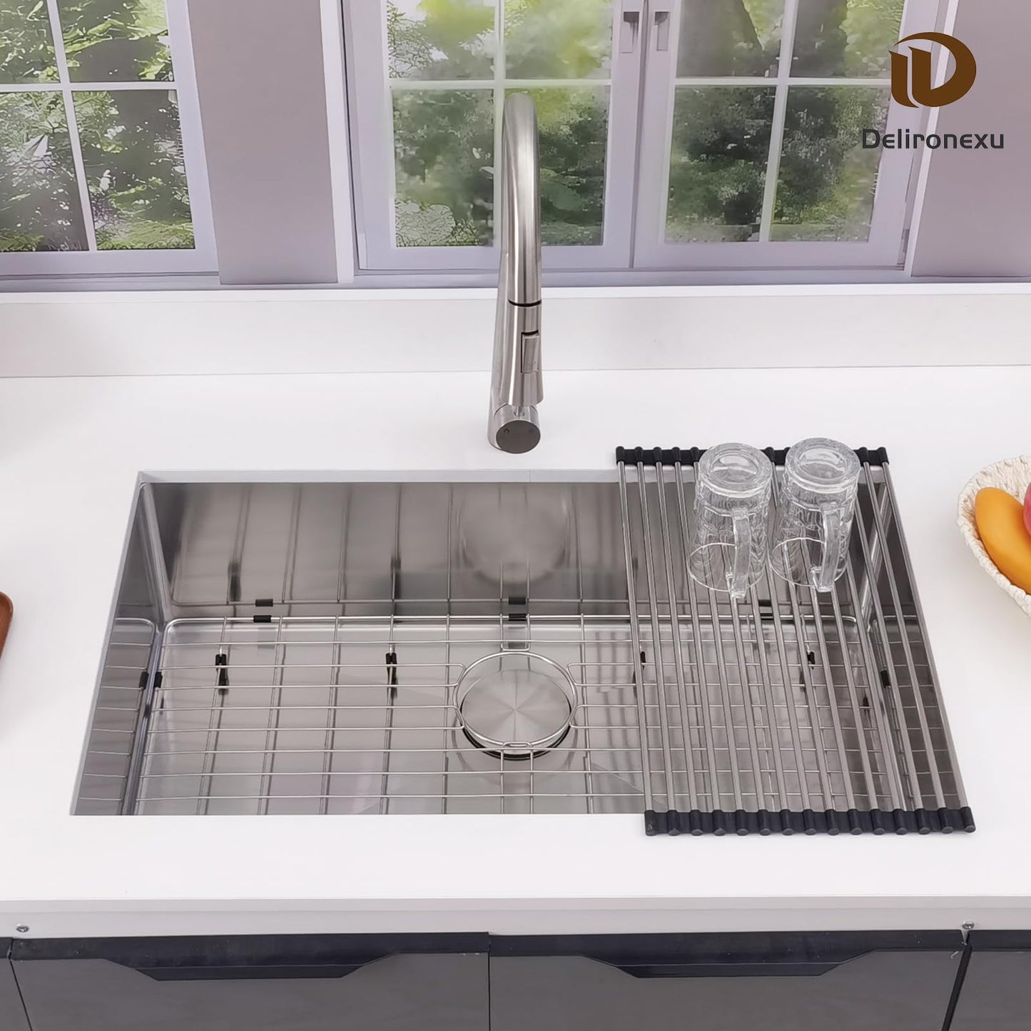 30 Inch Undermount Kitchen Sink - Delironexu 16G Stainless Steel Undermount Sink, 30''x18'' Deep Single Bowl Kitchen Sinks with 4 Accessories