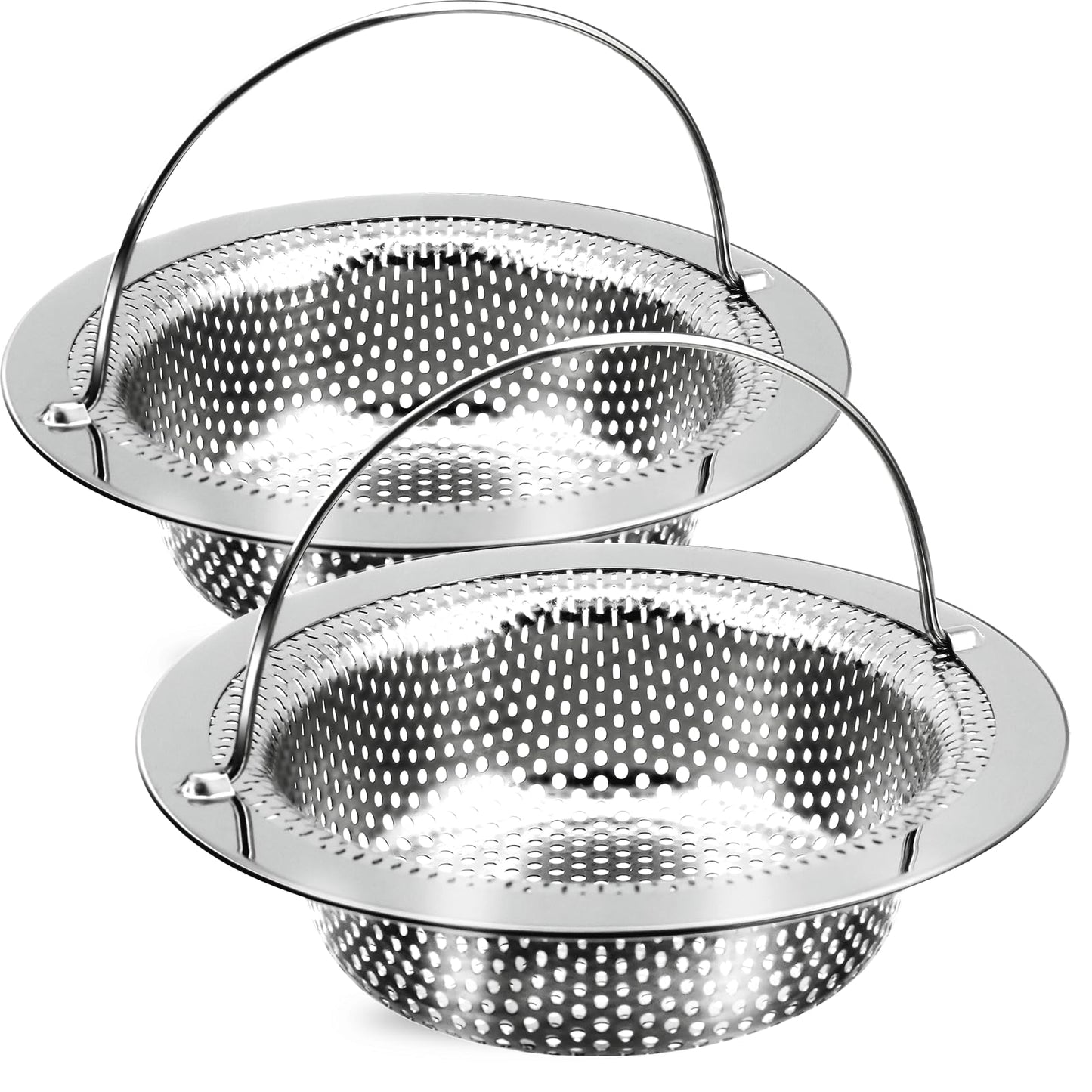 Giramika 2 Pack Kitchen Sink Drain Strainer with Handle, Stainless Steel Large Kitchen Sink Drain Basket Food Catcher, Outer Diameter 4.5 Inch, Rust Free