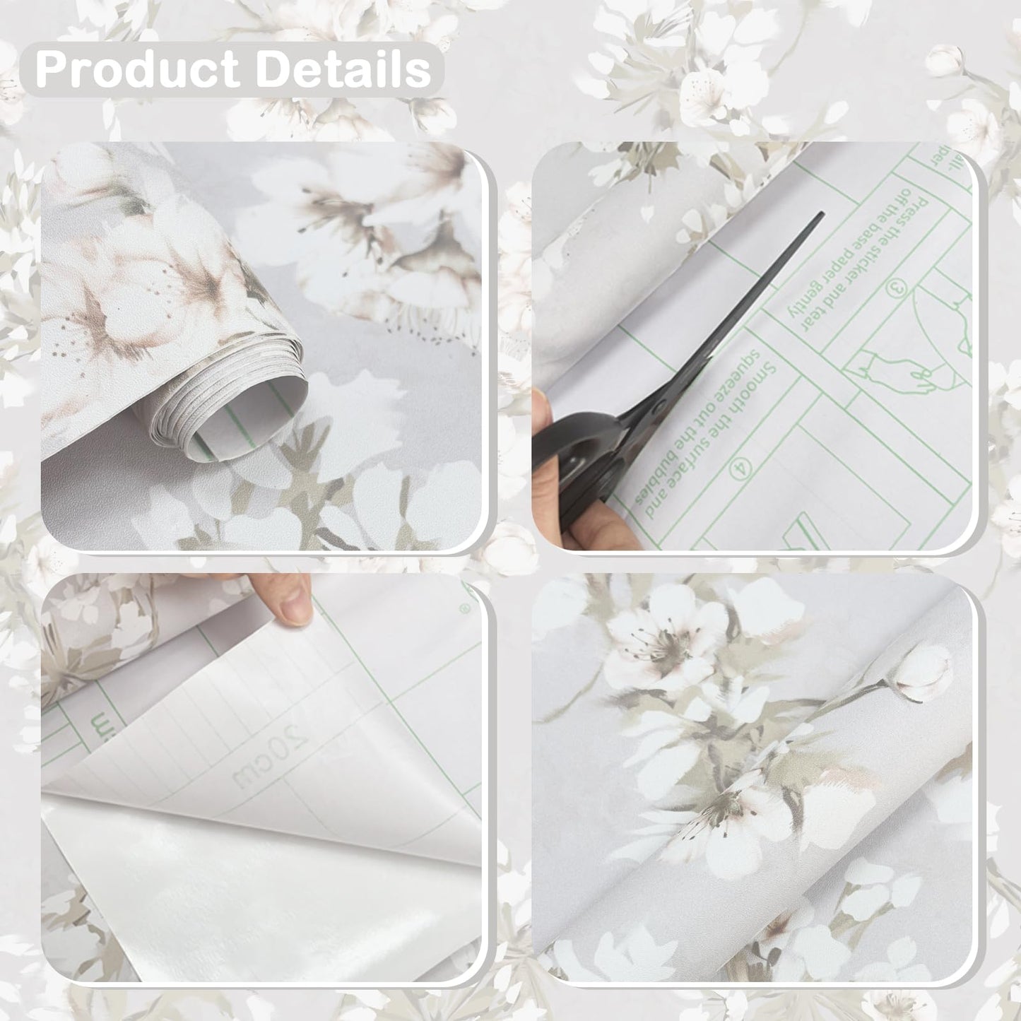 LUKUUI 17.3" x 393.7" Floral Peel and Stick Wallpaper Self Adhesive Wallpaper for Bedroom Cabinets and Kitchen Countertop Thicken