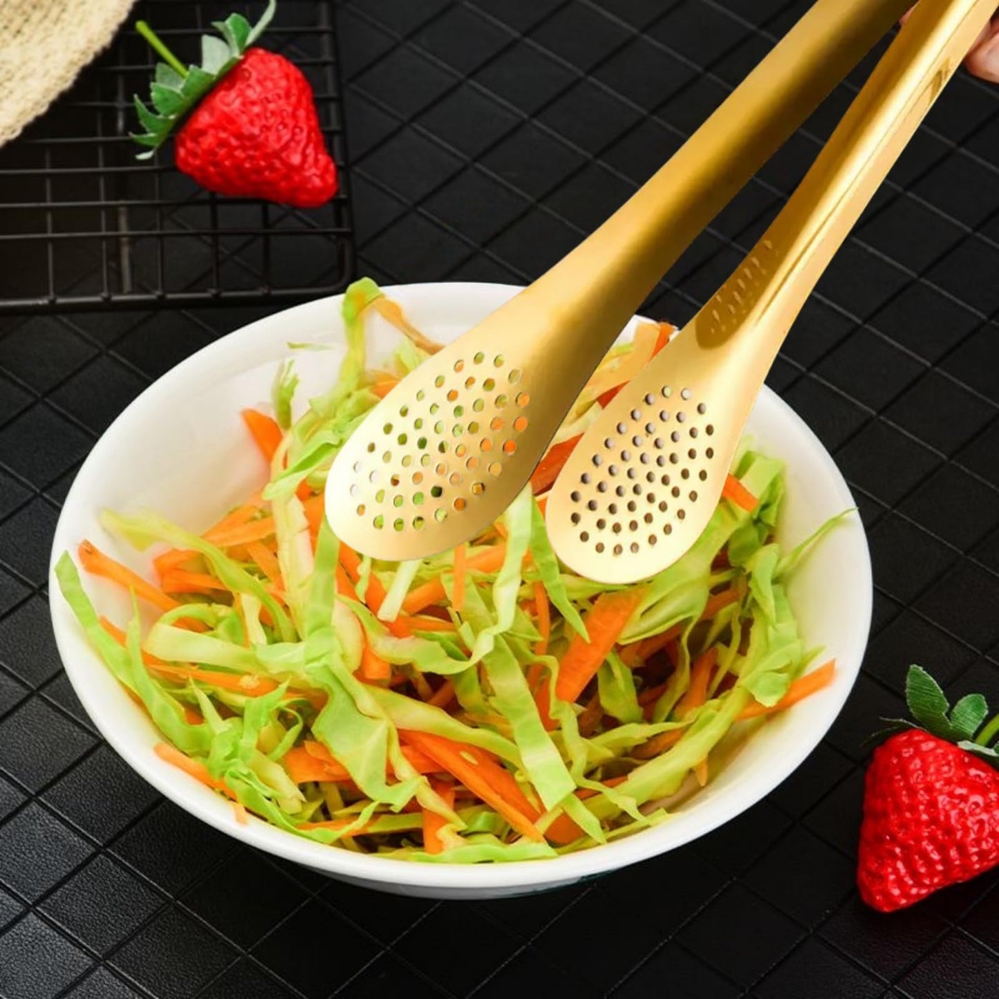 9 Inch Gold Buffet Tongs Set of 4, Stainless Steel Food Serving Utensils Tong for Cooking, Salad, Barbecue, Buffet, Toast