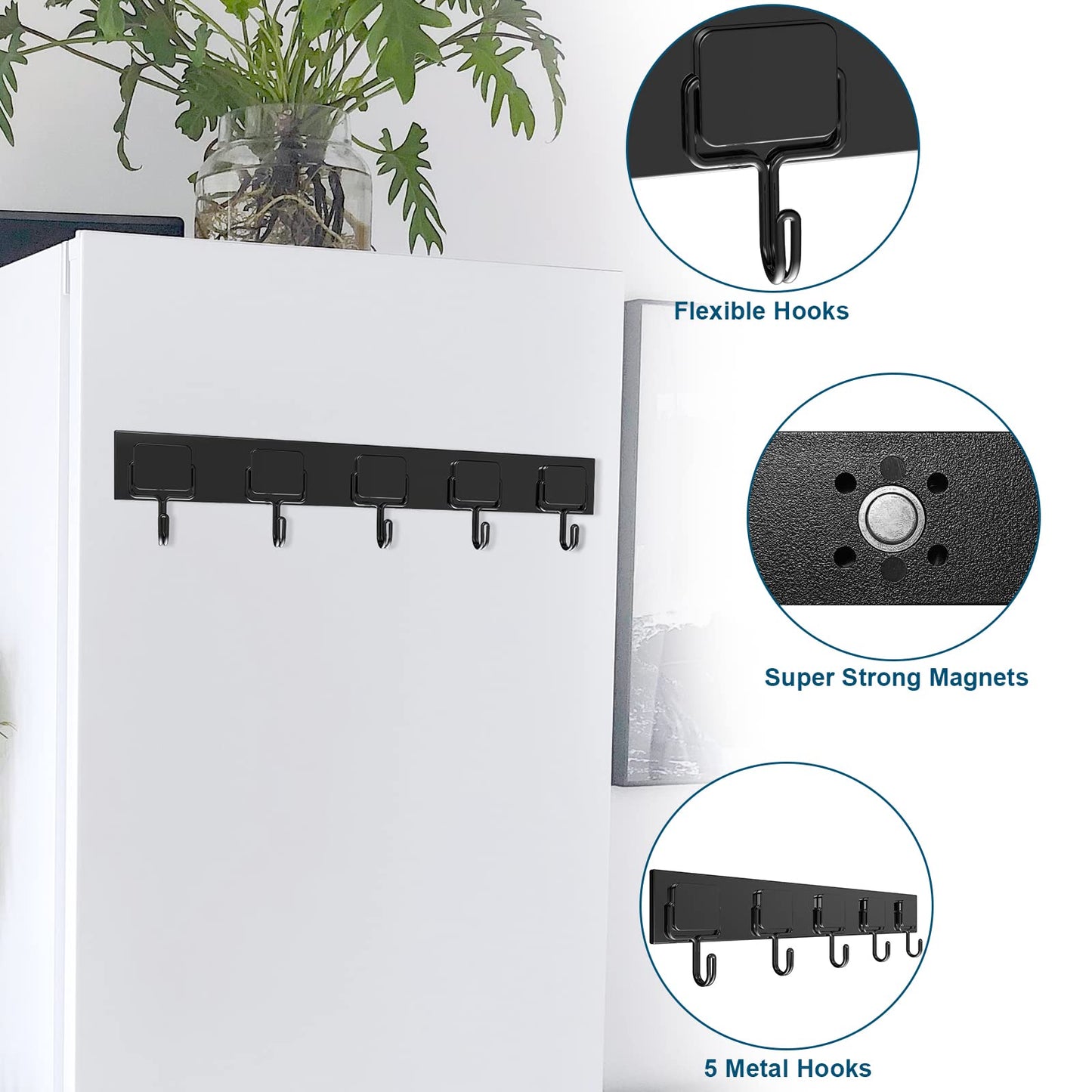 MAGTSMEI Magnetic Hooks for Cruise Cabins, Strong Neodymium Magnet Hook, Heavy Duty Magnet Coat Rack with 5 Metal Hooks for Indoor Outdoor Hanging, Kitchen, Keys Holder, Refrigerator, Oven