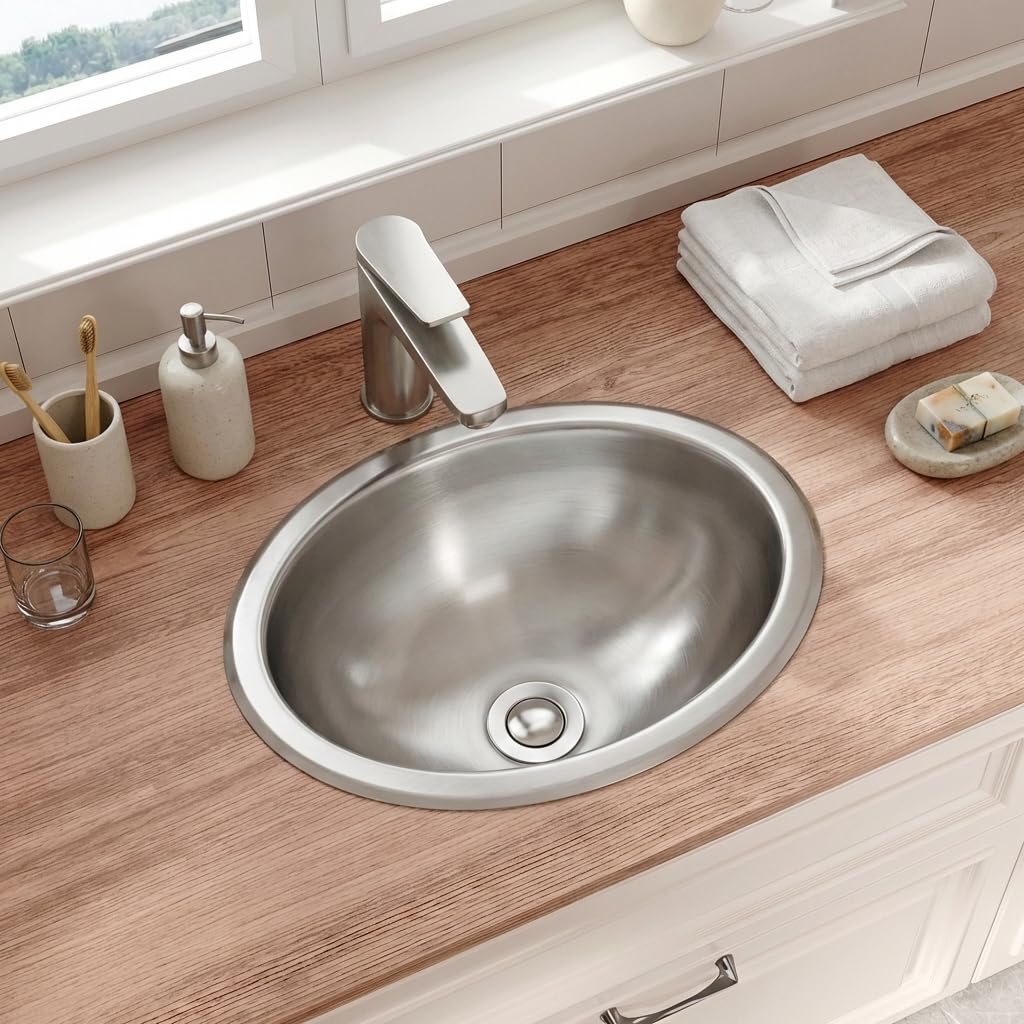 LQS Oval RV Kitchen Sink Stainless Steel, Stainless Steel Bar Sink, 13.39" x 10.63" Small Bathroom Kitchen Sink, 5.12" Depth, RV Kitchen Bar Sink with Sink Drain Assembly