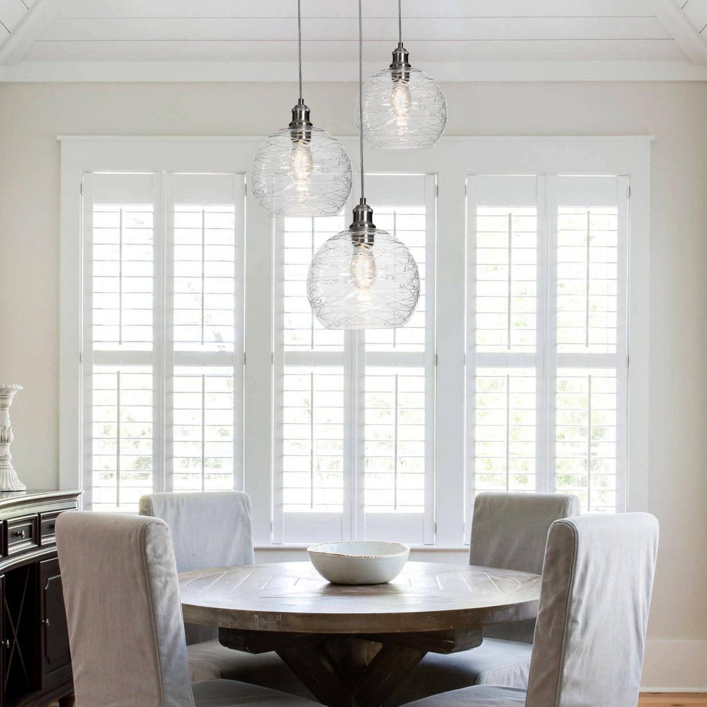 YongMing CL Glass Pendant Light Stripe Seeded 9.85’’ Modern Ceiling Pendant Lighting Sea Swell Handblown Coastal Style Shade with Adjustable Cord for Kitchen Island Dining Room Bedroom Foyer Hallway