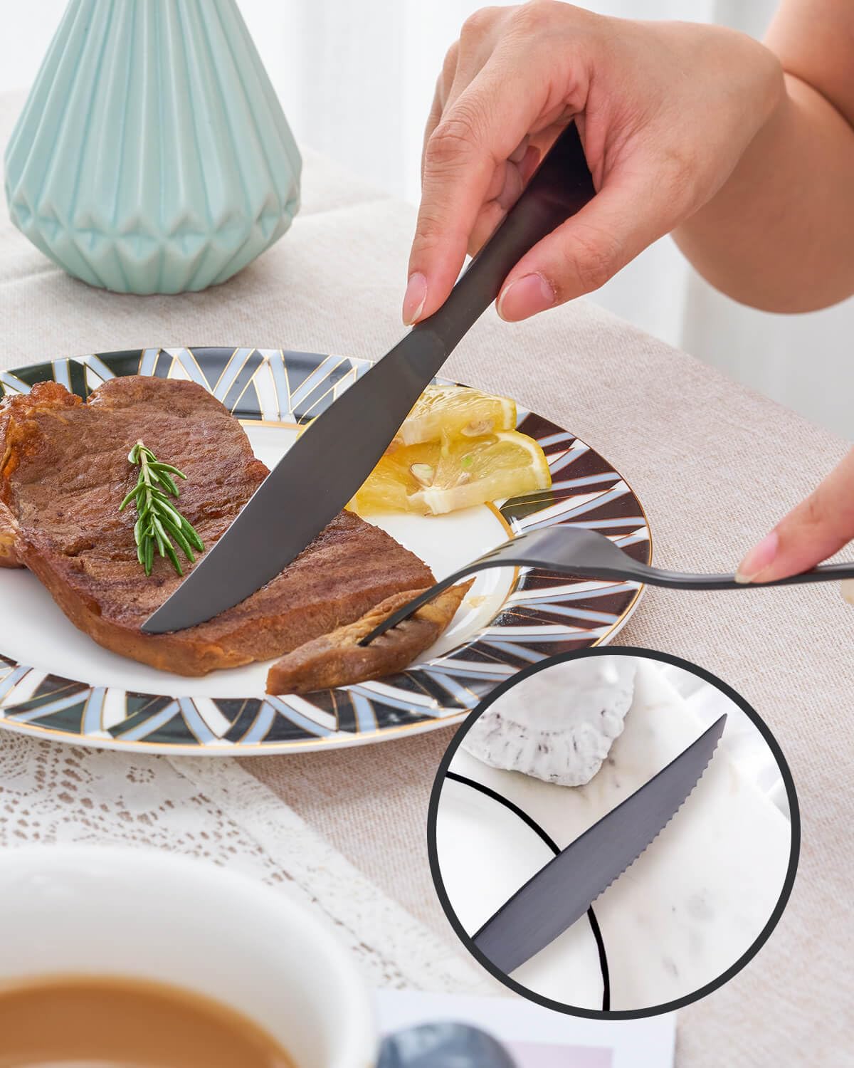 Joincook 36-Pieces Matte Black Silverware Set with Steak Knives,Stainless Steel Flatware Set for 6,Modern Cutlery Utensils Set,Spoons and Forks Set for Restaurant,Dishwasher Safe