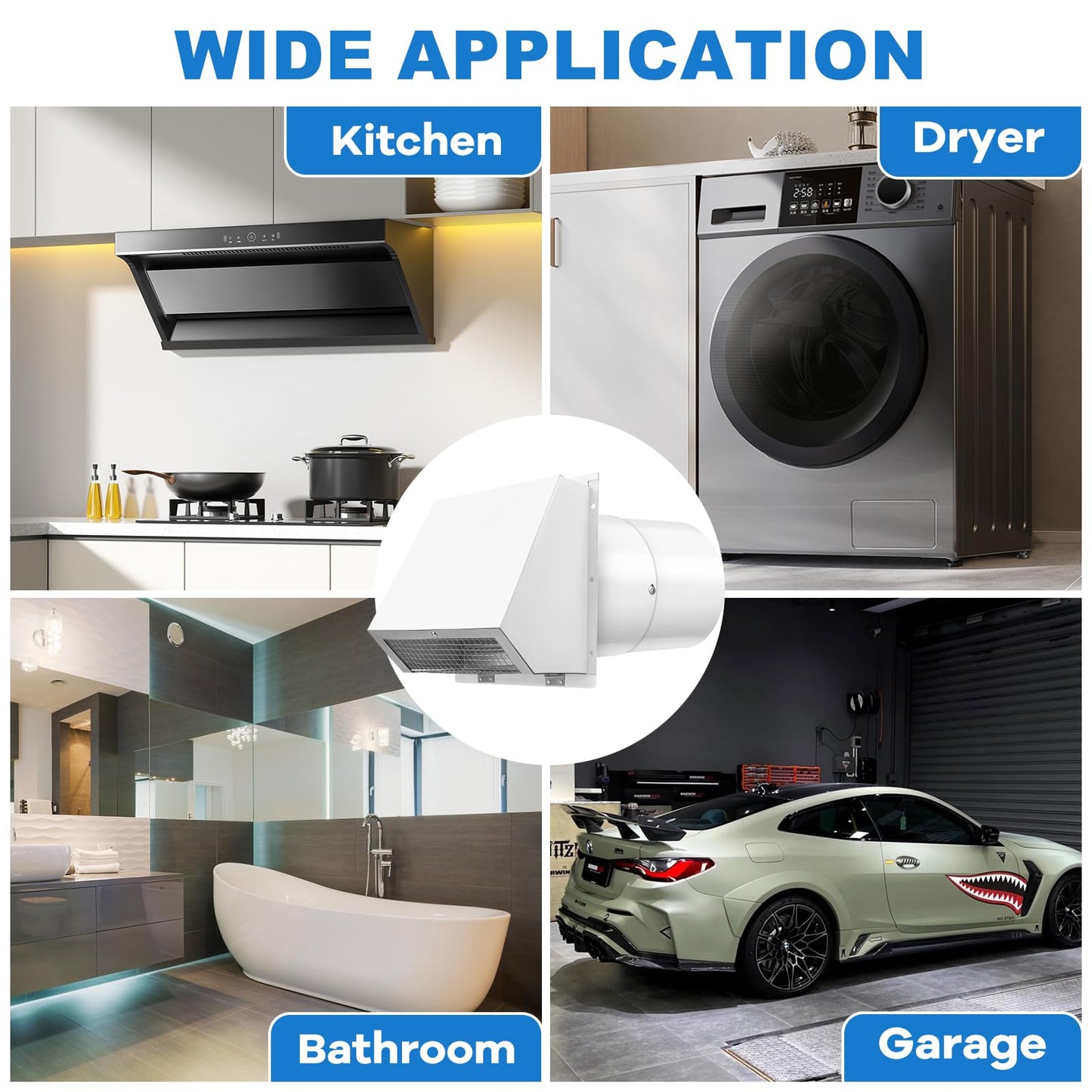 6 Inch Microwave Vent Cover Outdoor Hooded Wall Vent Range Hood Wall Exhaust Vent Cover for Kitchen, Garage, Fits 6’’ Round Duct