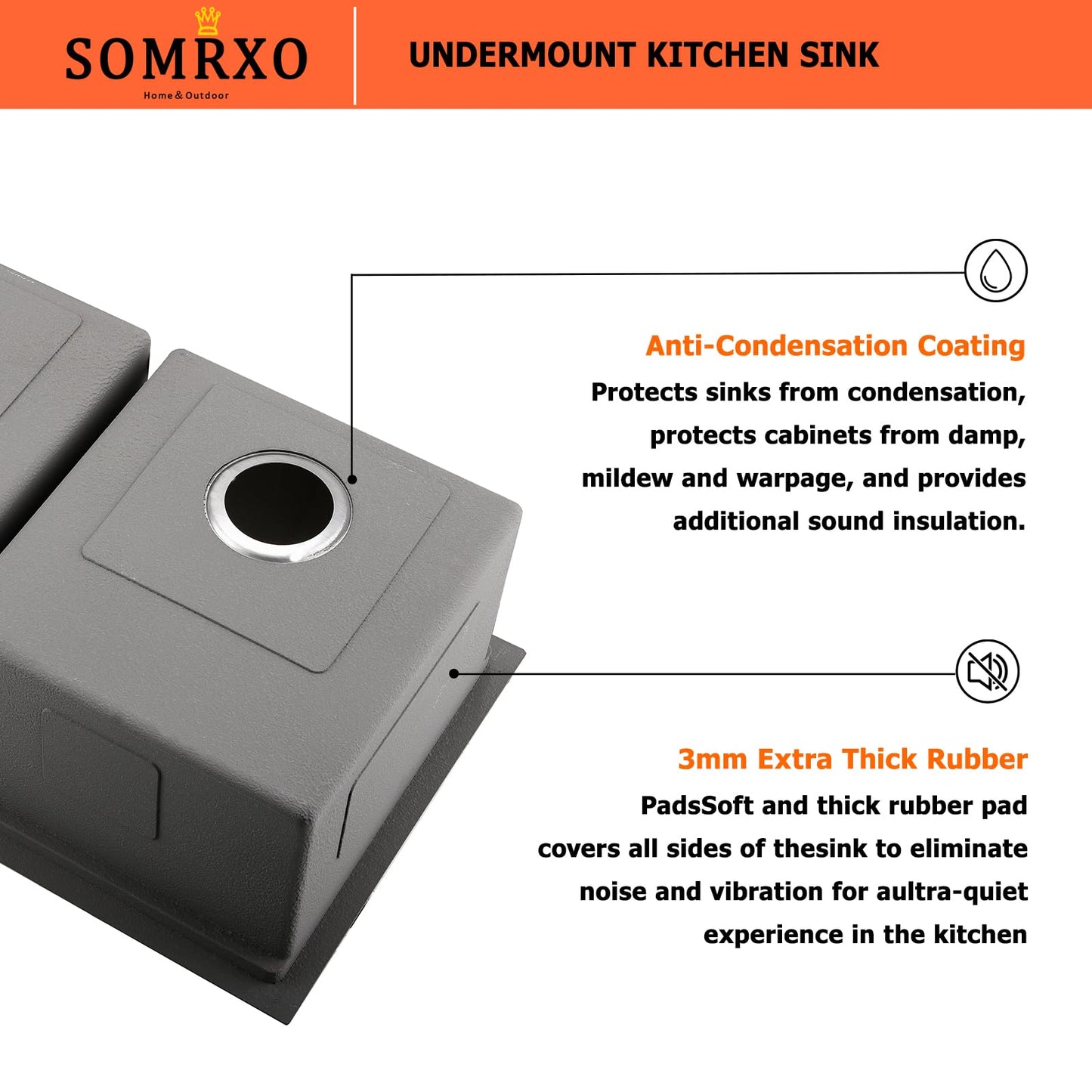 SOMRXO 32 Inch Double Bowl Kitchen Sink Undermount - 32x19 Undermount Workstation Sink 16 Gauge Stainless Steel 10 Inch Deep Double Bowl Kitchen Sinks