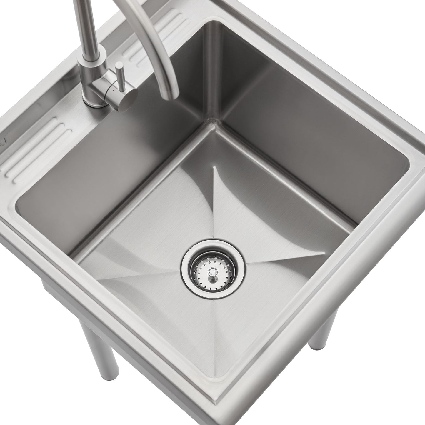 NEAT by TRINITY EcoStorage Stainless Steel Utility Sink, Freestanding Single Bowl Utility Sink for Garage, Laundry Room, Commercial Use, Includes Faucet, NSF Certified, 22"W x 22"D x 50"H (NHA-0317)
