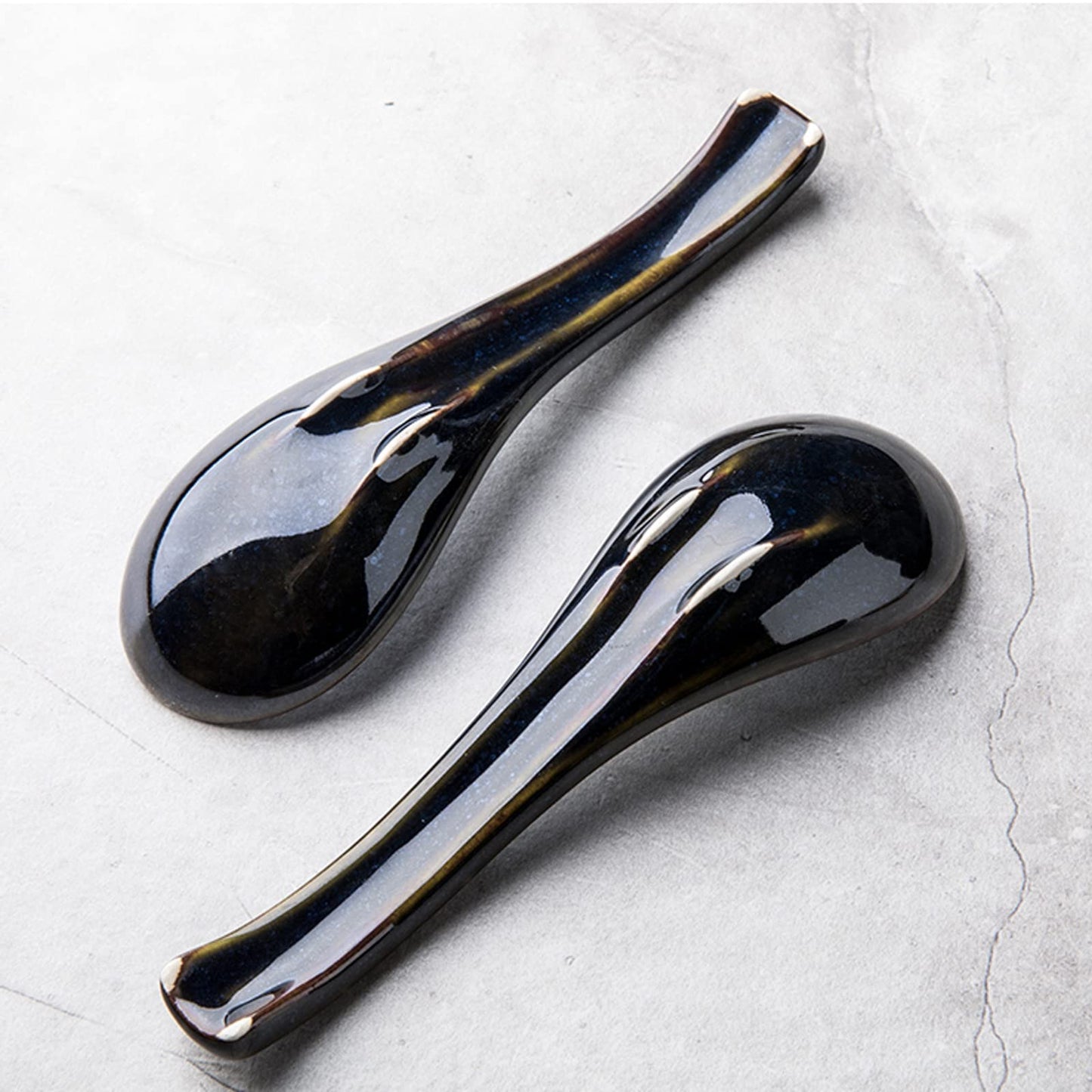 Japanese Ramen Soup Spoons Asian Blue Ceramic Soup Spoon for Pho Dessert Noodle 5 Pcs