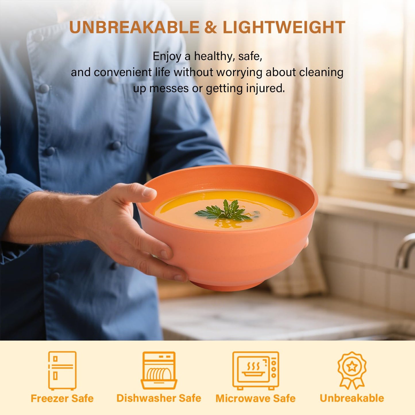 Homienly Large Bowl Set of 6, 60 oz Unbreakable Wheat Straw Bowls, Microwave Safe & Reusable for Salad, Cereal, Soup, Ideal for Camping, Picnic, Family Dining (Multi)