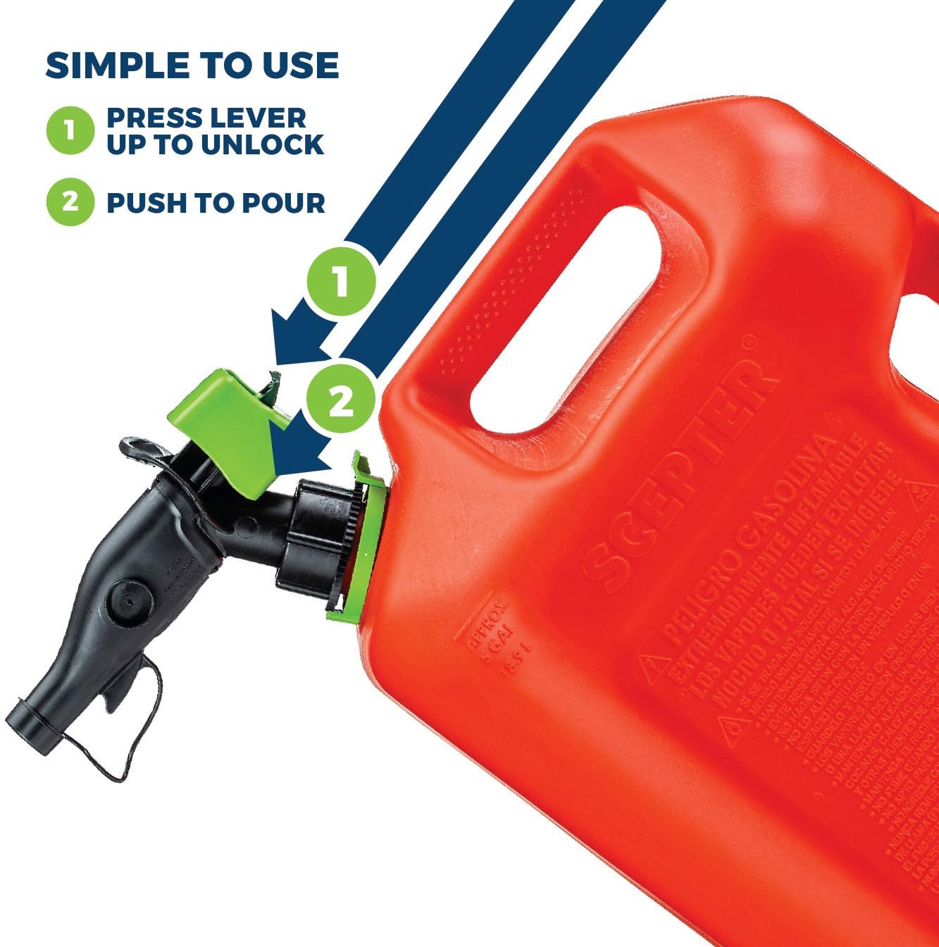 Scepter FSCG552 Fuel Container with Spill Proof Spout with Bonus Spout Extender, Rear Handle Red Gas Can, 5 Gallon