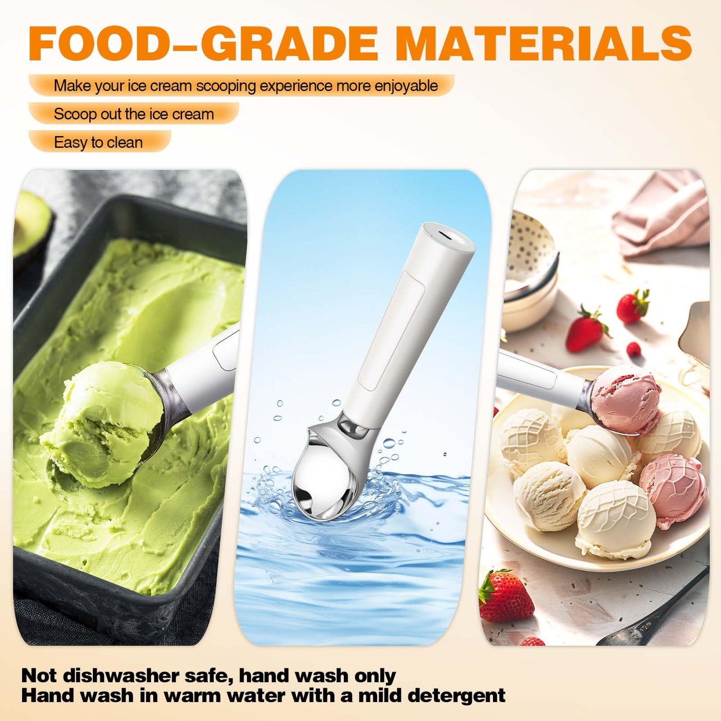 Heated Ice Cream Scoop Rechargeable, Waterproof Electric Ice Cream Scoop for Hard Ice Cream, Rechargeable with LED Display, Heats to 158°F for Dessert Shops, Homes Kitchen Gadgets