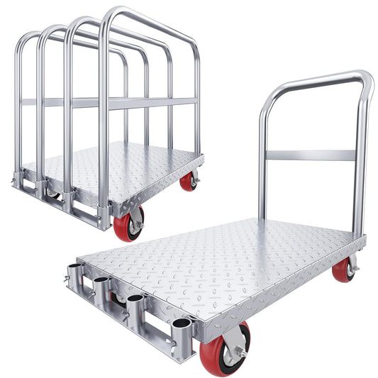 YITAHOME 2-in-1 Steel Panel Truck Cart 2200 LBS, Heavy Duty Platform Truck Carts with 4 Side Handrails, Flatbed Lumber Cart Drywall Carts with 4 Rubber Swivel Casters for Loading and Storage