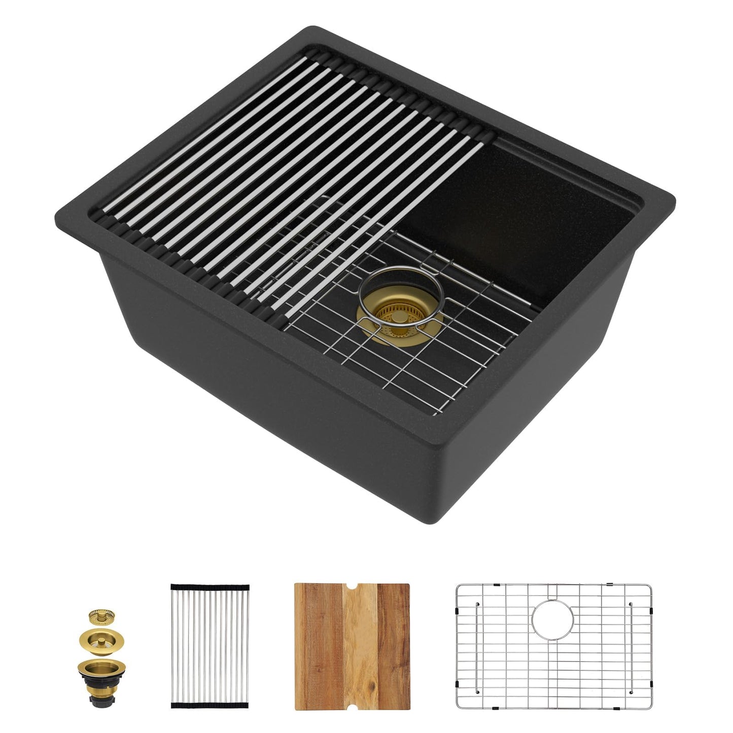 Talllor 21x18 Inch Undermount Bar Sink Workstation - Matte Black Granite Composite Single Bowl Classic Quartz Under Counter Wet Prep Sink for Kitchen Bar, RV, Boat, and Outdoor #TLGU-129