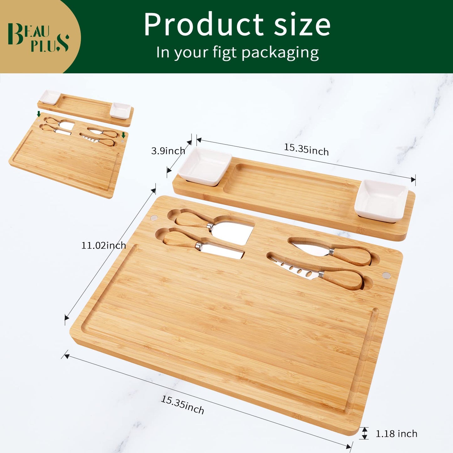 Charcuterie Boards Set, Cheese Board and Knife Set with 2 Ceramic Bowls, Bamboo Cheese Tray Serving Board - Unique, Wedding, Housewarming, Birthday Gifts