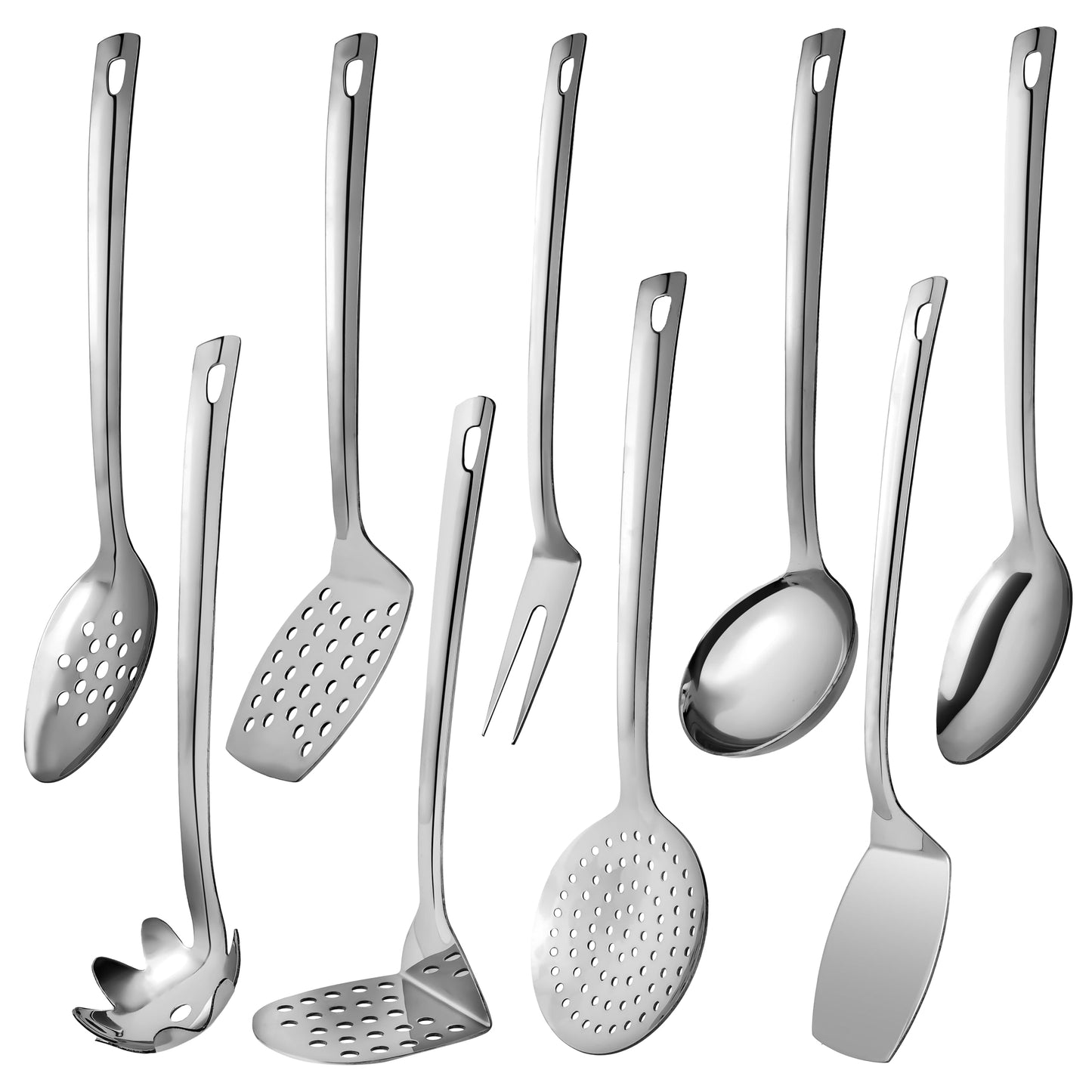 Stainless Steel Cooking Utensils Set 9 Piece, Kitchen Utensil Set Stainless Steel, Metal Cooking Tools Set, Heat Resistant, Dishwasher Safe, Premium Cooking Utensils 13-Inch