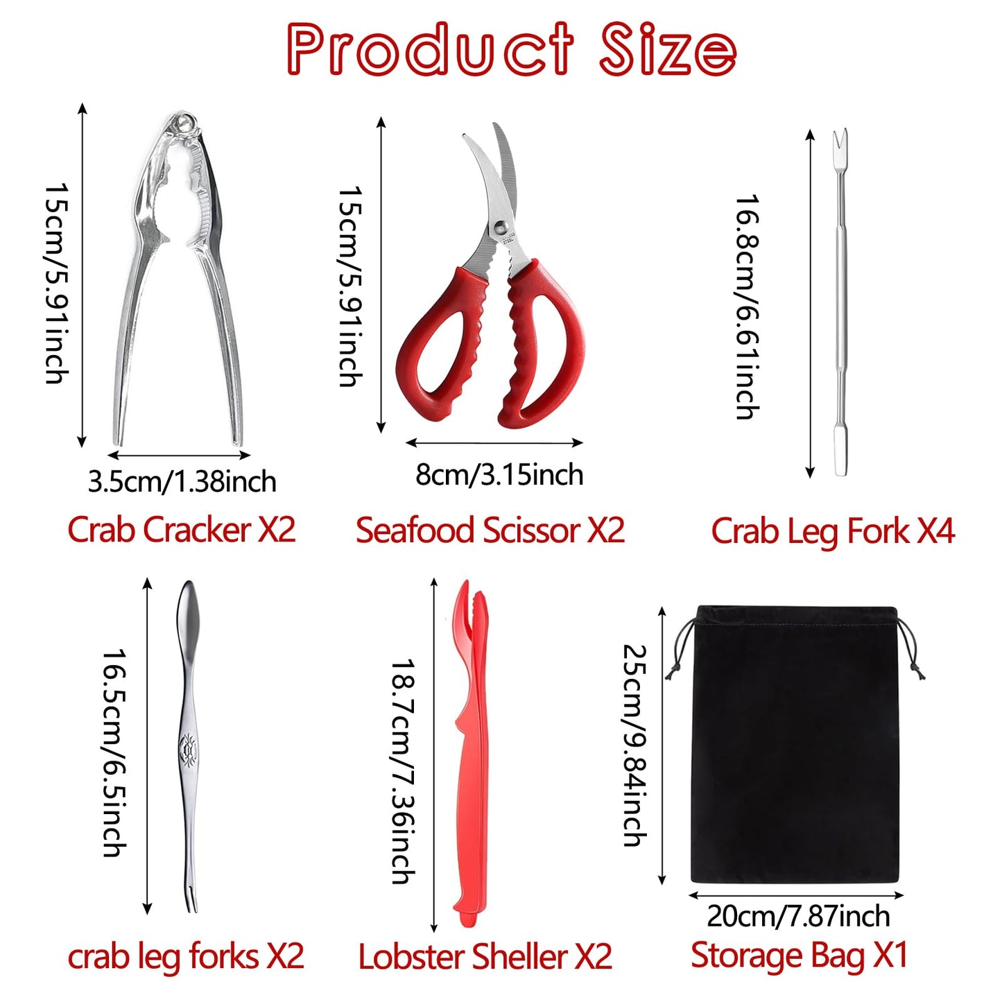 Seafood Cracker Tool Set With Lobster Sheller Stainless Steel Crab Crackers Crab Leg Fork Seafood Scissors Seafood Forks And Storage Bag, Crab Leg Pick Utensils Set Crab Eating Tools (13Pcs)