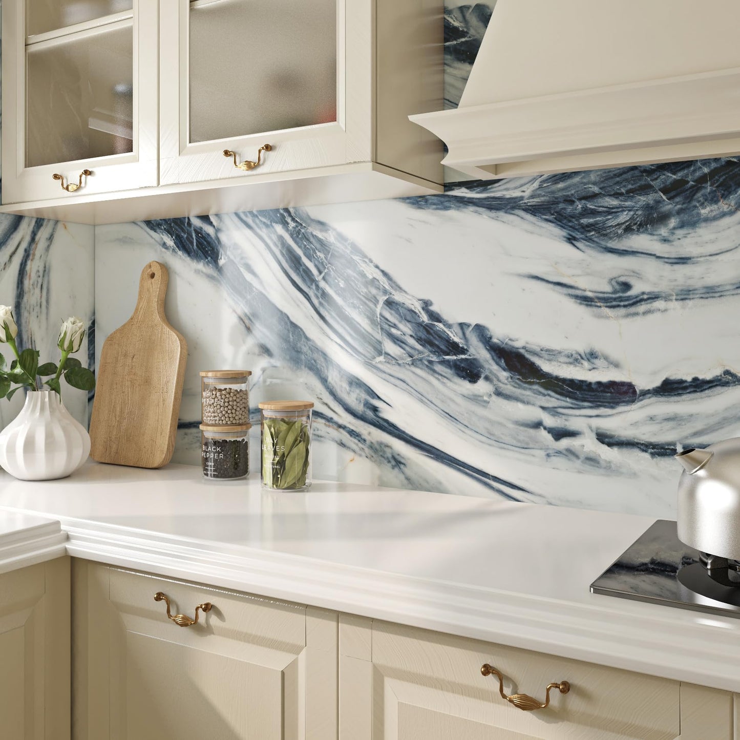 Livelynine Blue and White Wallpaper Waterproof Marble Contact Paper for Countertops Navy Blue White Peel and Stick Countertop Vinyl Wrap for Kitchen Counters Desk Dresser Cover Top Table 15.8x78.8