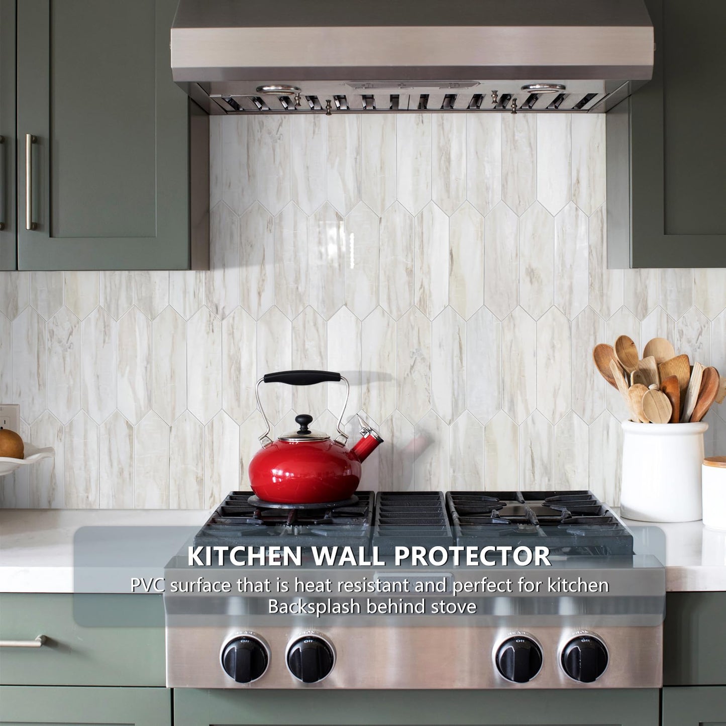 Vamos Tile Glossy Wood Marble Grain Backsplash Tile Peel and Stick, 12.8 x 12.8 Inch 10 Sheets Long Hexagon PVC Self Adhesive Mosaic Wall Tiles Stick on Backsplash for Kitchen and Bathroom