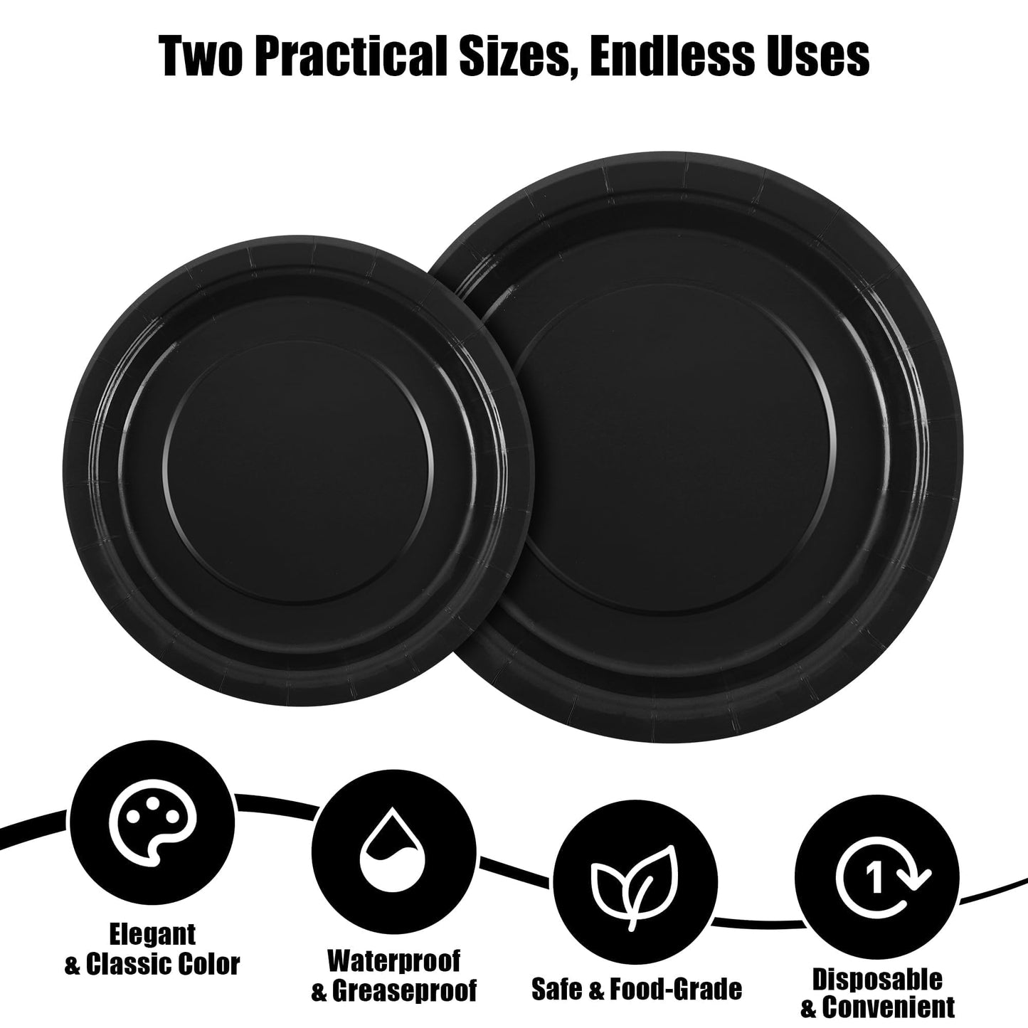Kochorie 350 Pieces Black Dinnerware Set, 7 & 9 inch Dessert Paper Plates Cups Napkins Plastic Cutlery Disposable Party Supplies for Birthday Baby Shower Wedding, Serve 50 Guests