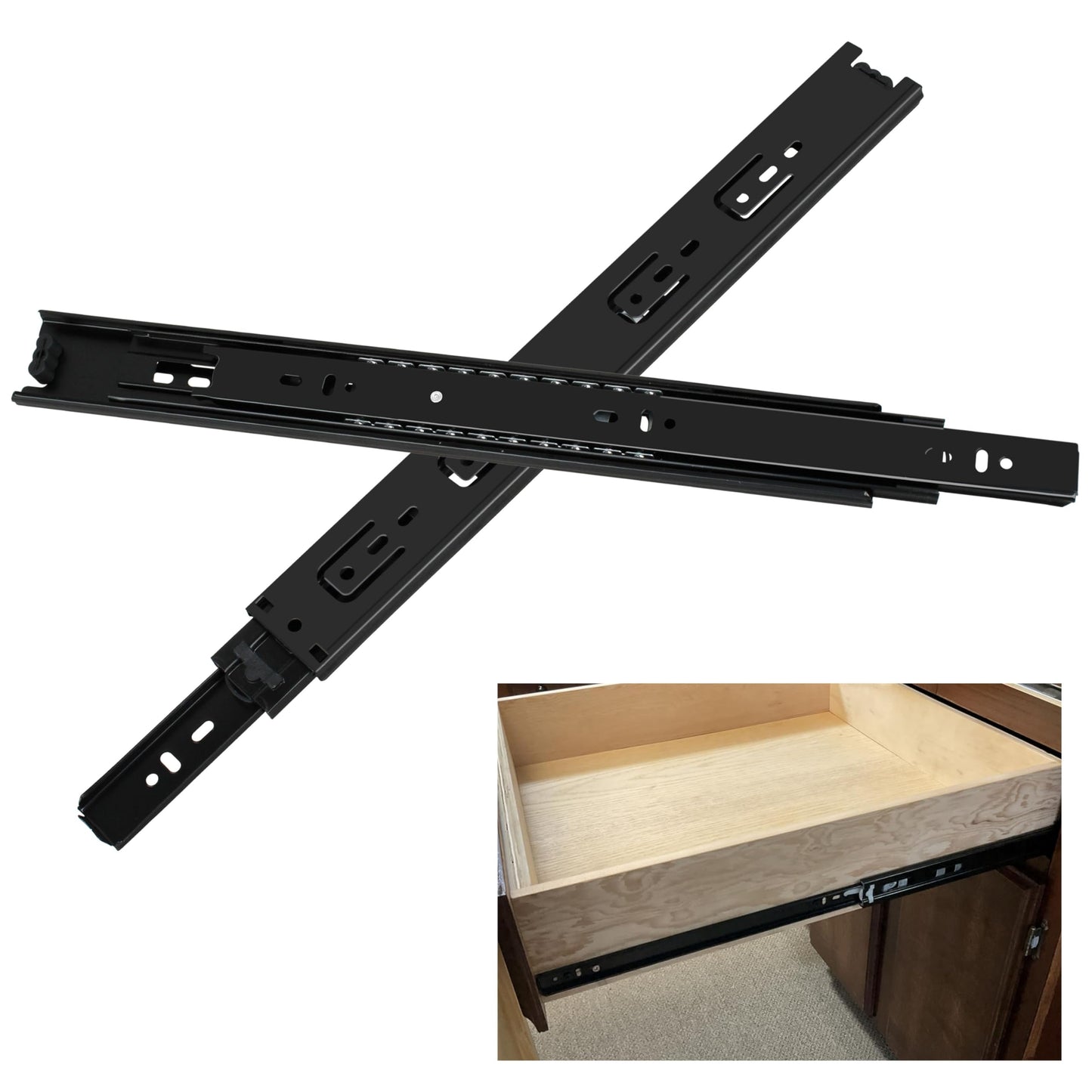 2 Pairs of 14 Inch Duty Drawer Slides,Cabinet Slides 3-Section Full Extension Ball Bearing Side Mount,for Dresser, Cabinet, Kitchen 100 LB Capacity