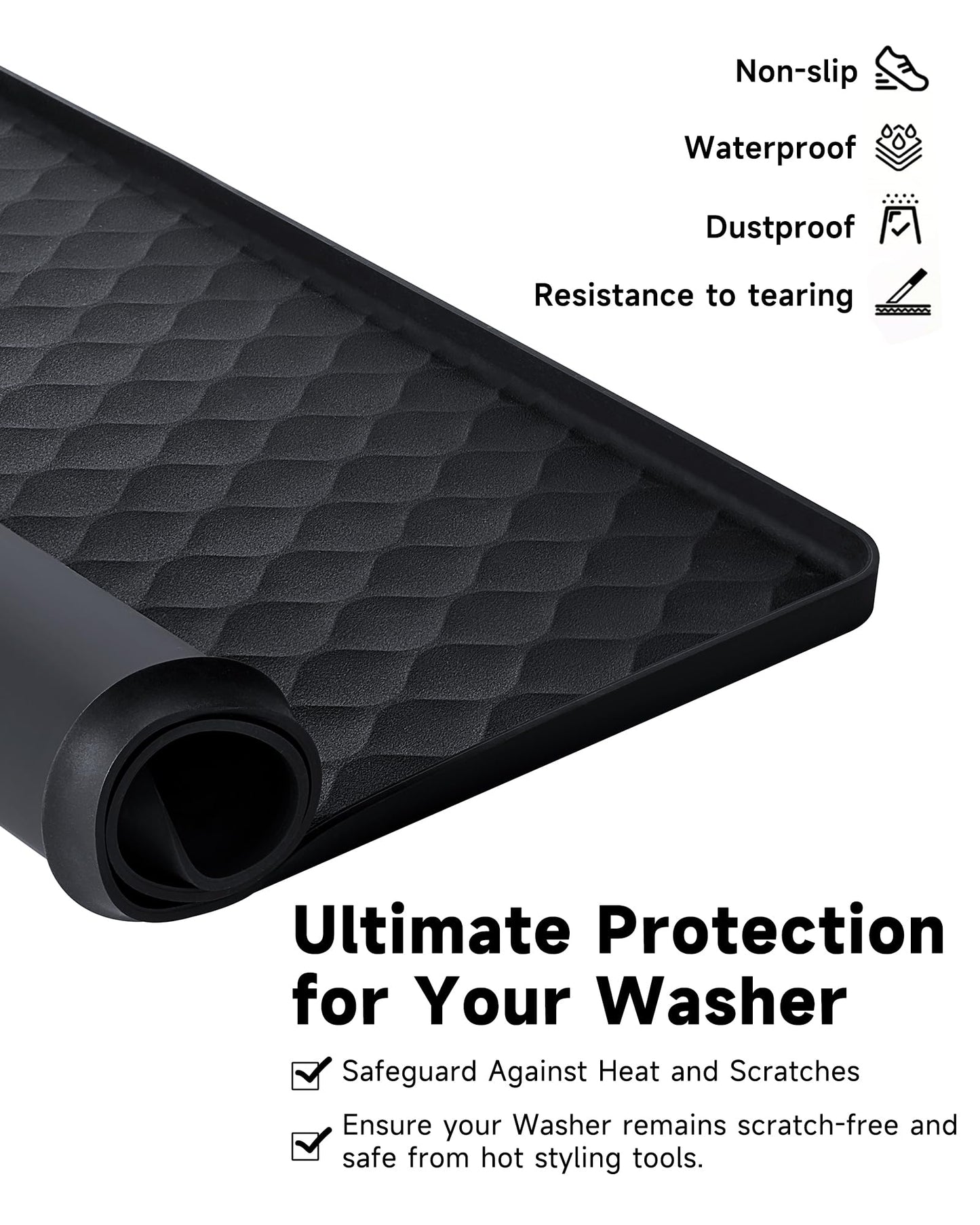 Washer & Dryer Top Protector Mat, Non-Slip Silicone Cover, 25.6’’ x 23.6’’, Prevent Scratches, Dust & Vibration, Black (2 Pack)