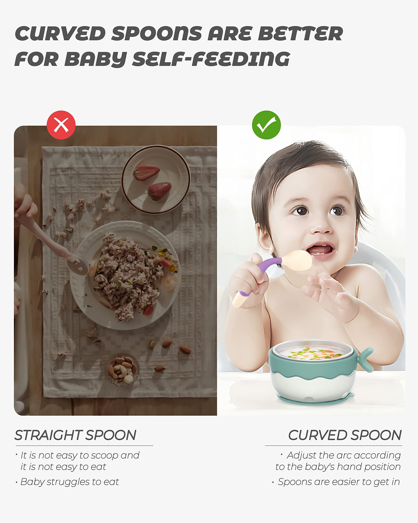 10 Pcs Toddler Utensils, Spoons and Forks Set with Bendable Handle, 5 Forks and 5 Spoons, Baby Feeding Set for Self Feeding