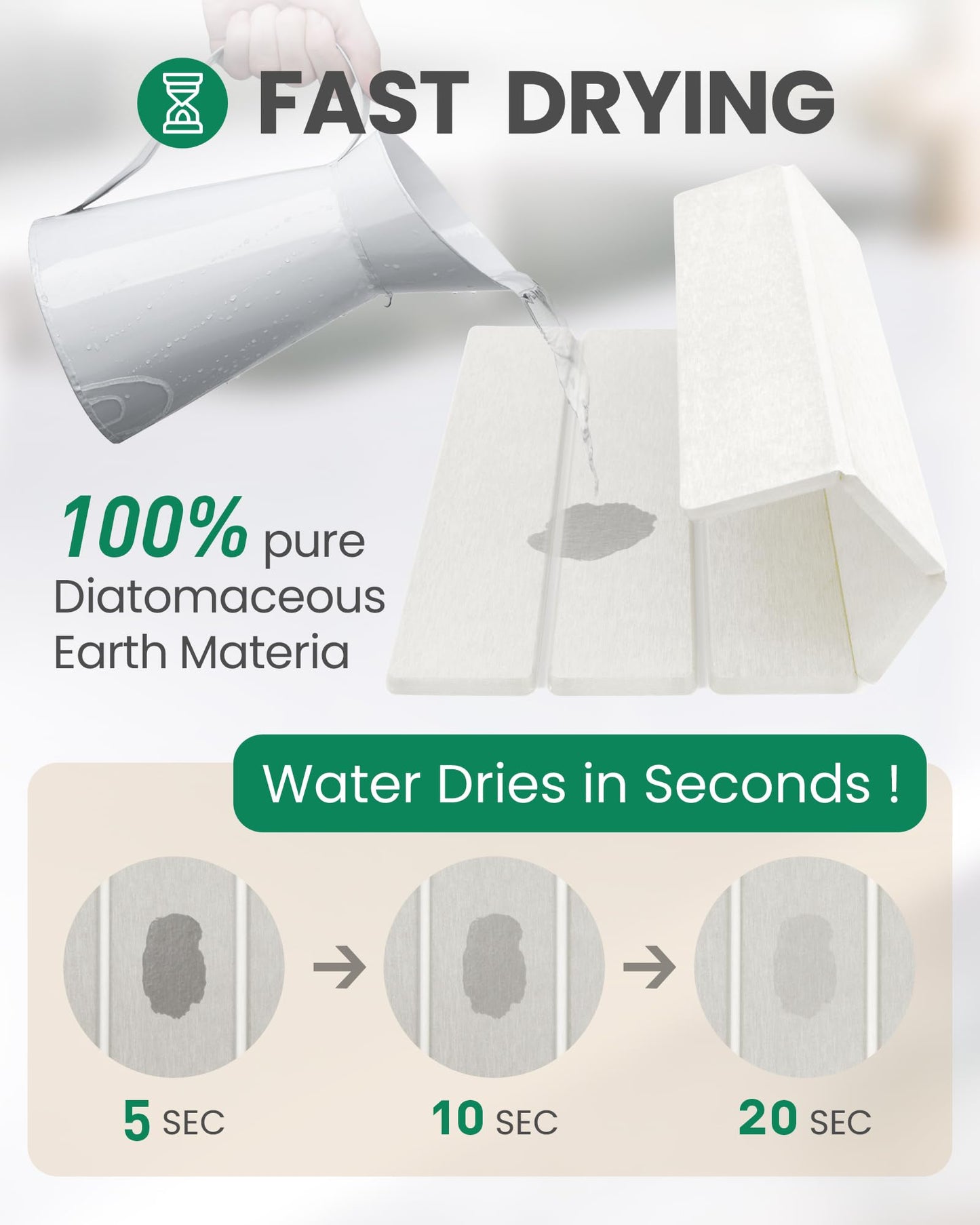 WBahatii Stone Drying Mat for Kitchen Counter, 16"×12" Heat-resistant Mat, Collapsible and Super Absorbent Dish Drying Stone Mat, Diatomaceous Earth Mats for Dishes Bottles Cups, White